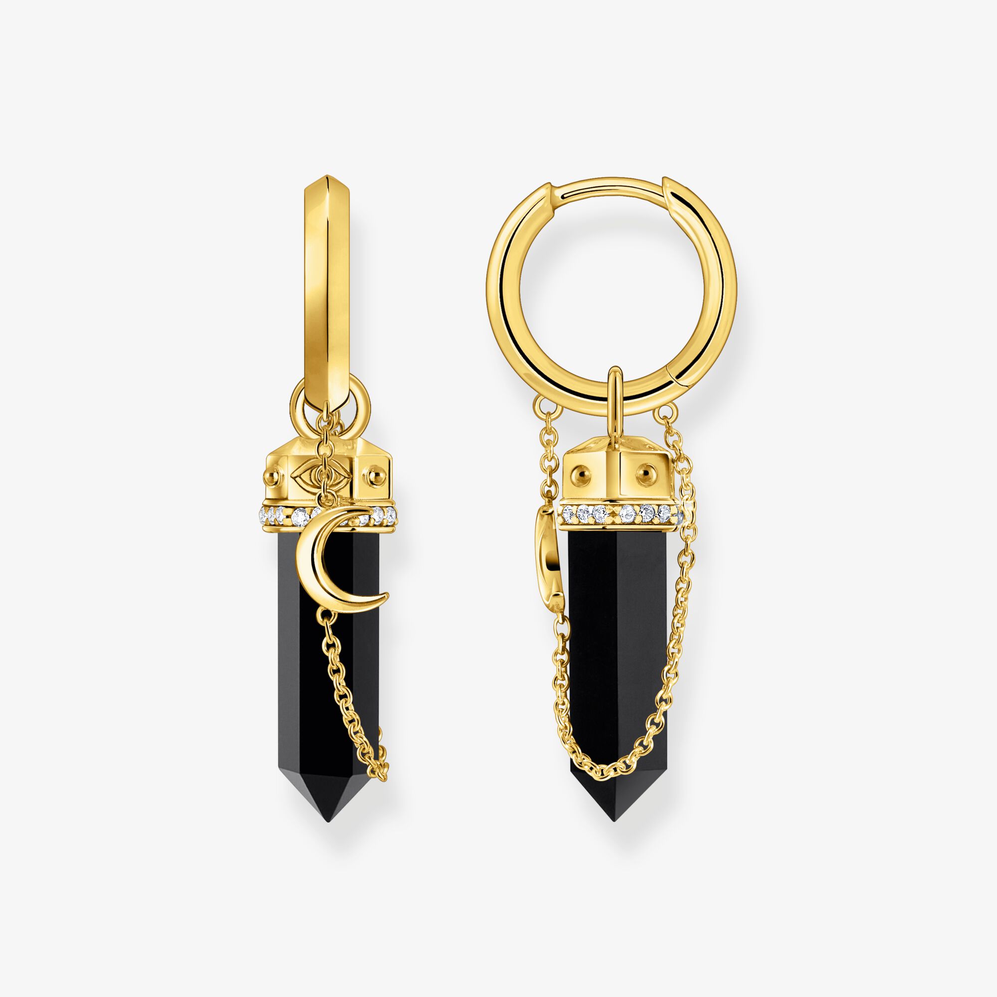 THOMAS SABO Creolen mit Onyx-Anhänger und Kette vergoldet, Sterlingsilber Gelbgold vergoldet, Größe: one size, Damen