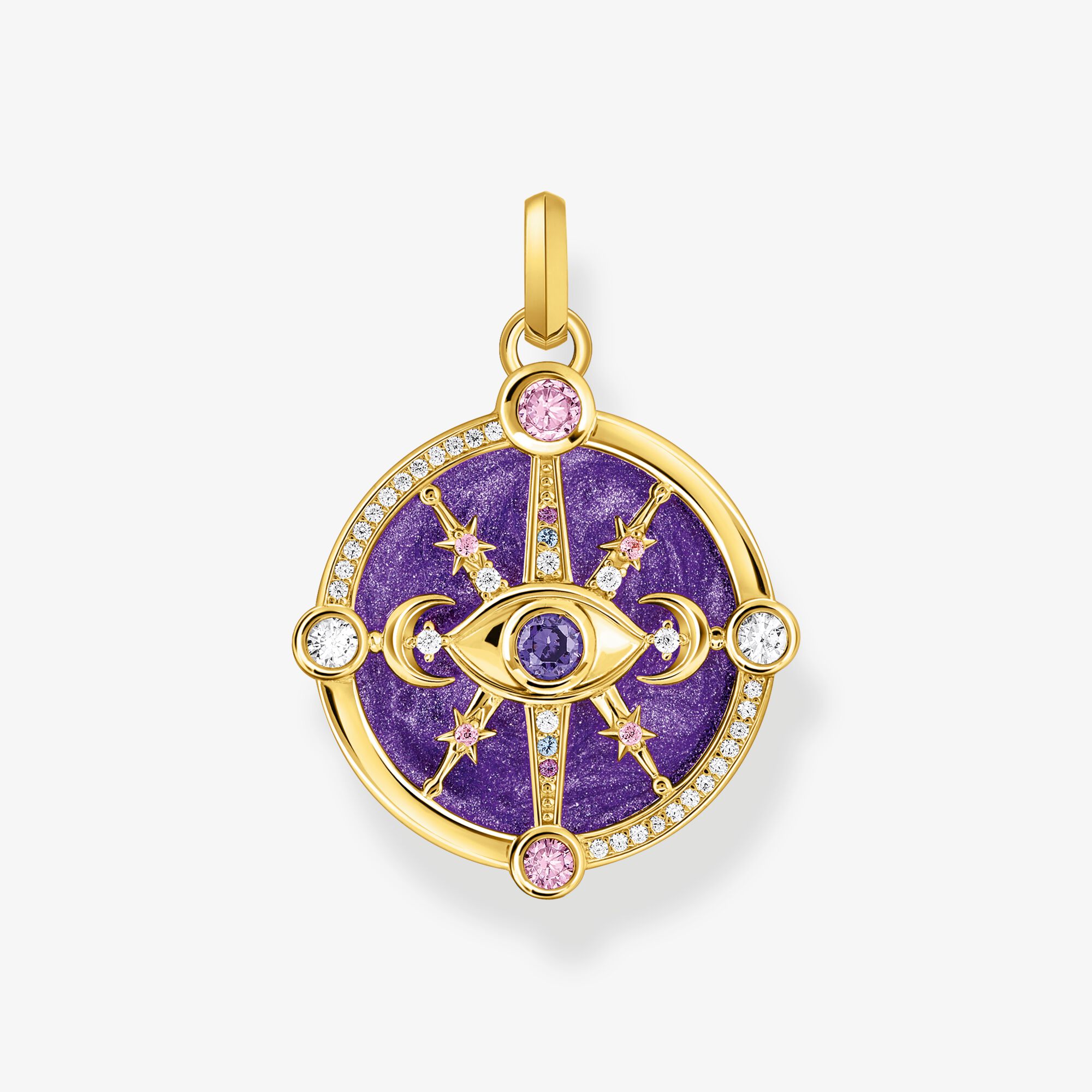 THOMAS SABO Kettenanhänger Auge mit kosmischen Details und bunten Steinen Silber vergoldet, Sterlingsilber Gelbgold vergoldet, Größe: one size, Damen