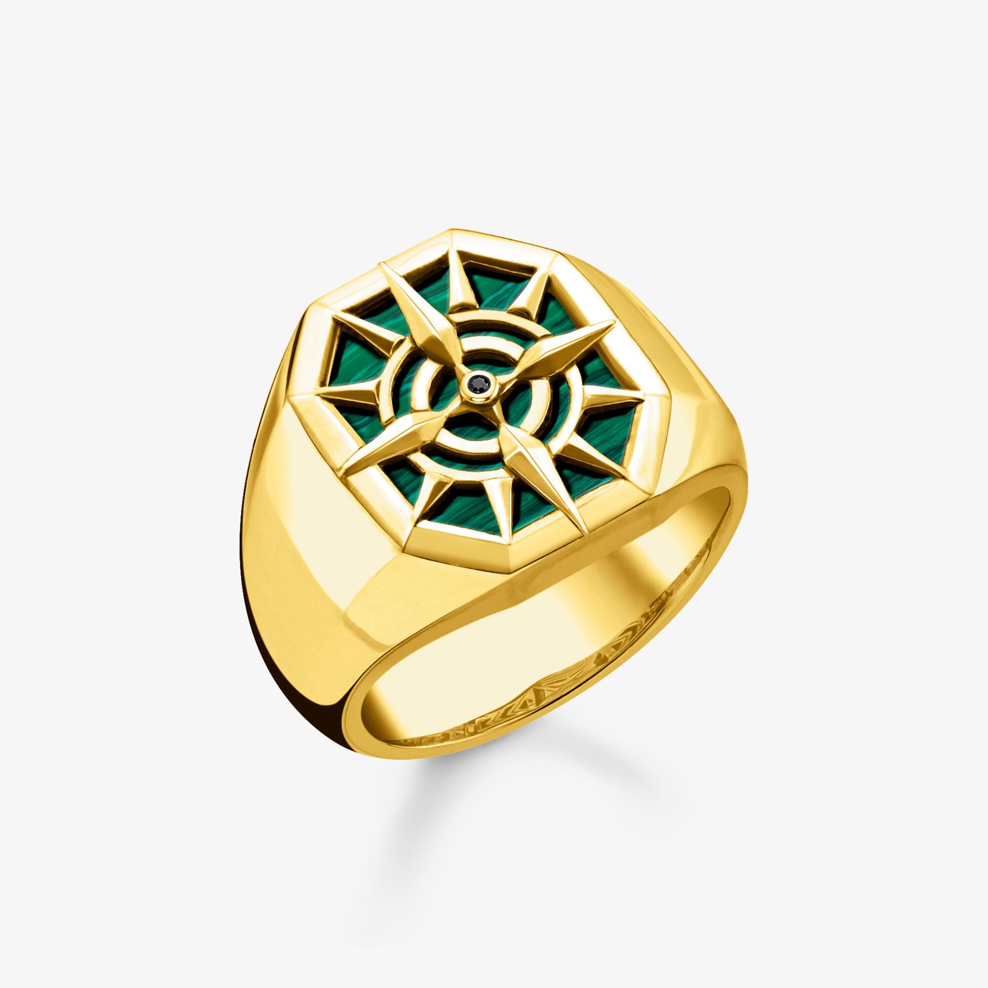 THOMAS SABO Bague boussole vert, Argent Sterling 925‰ doré or jaune 18 carats , Taille: 56, Unisex