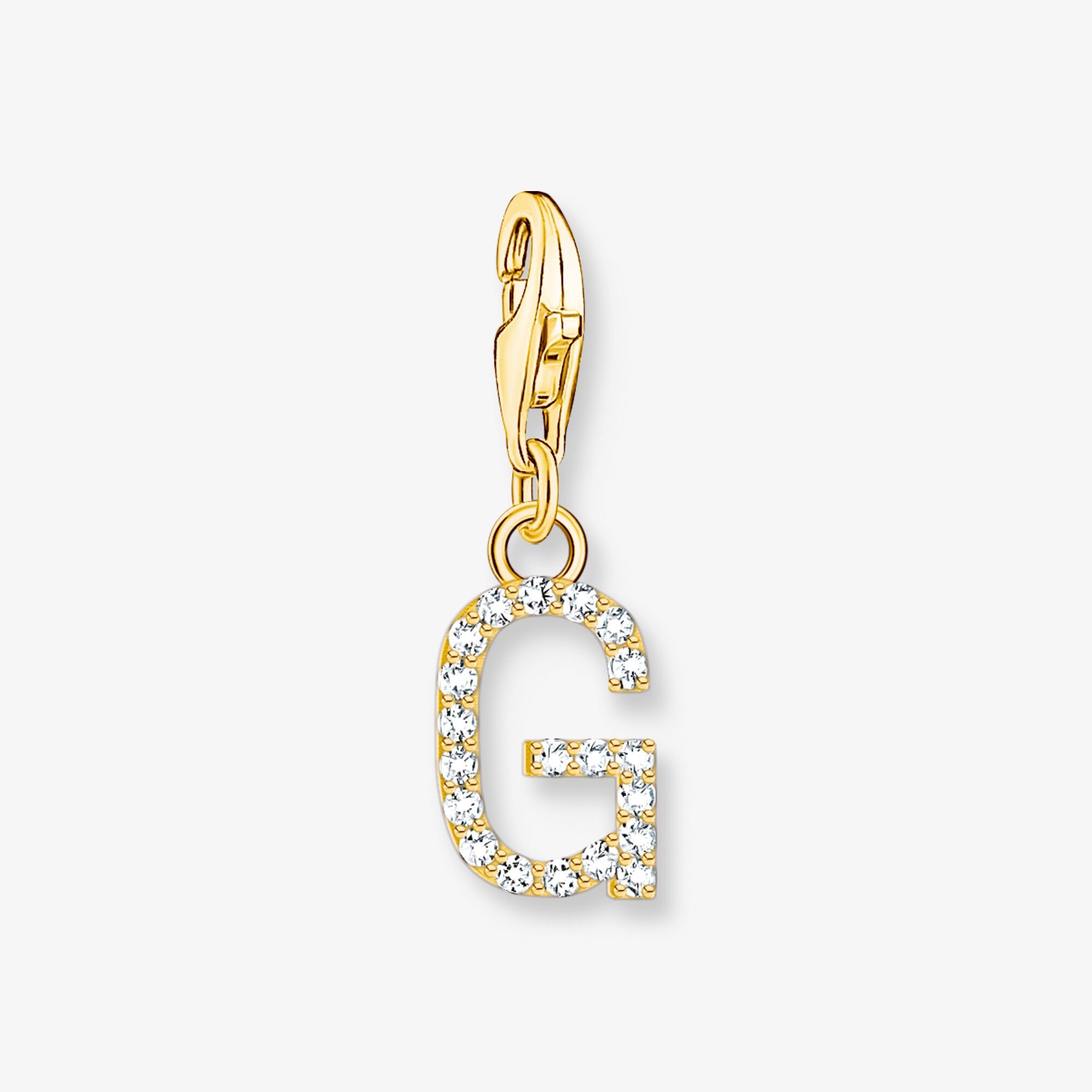 THOMAS SABO Pendentif Charm lettre G avec pierres blanches plaqué or Argent sterling doré or jaune, Taille: one size, pour femme