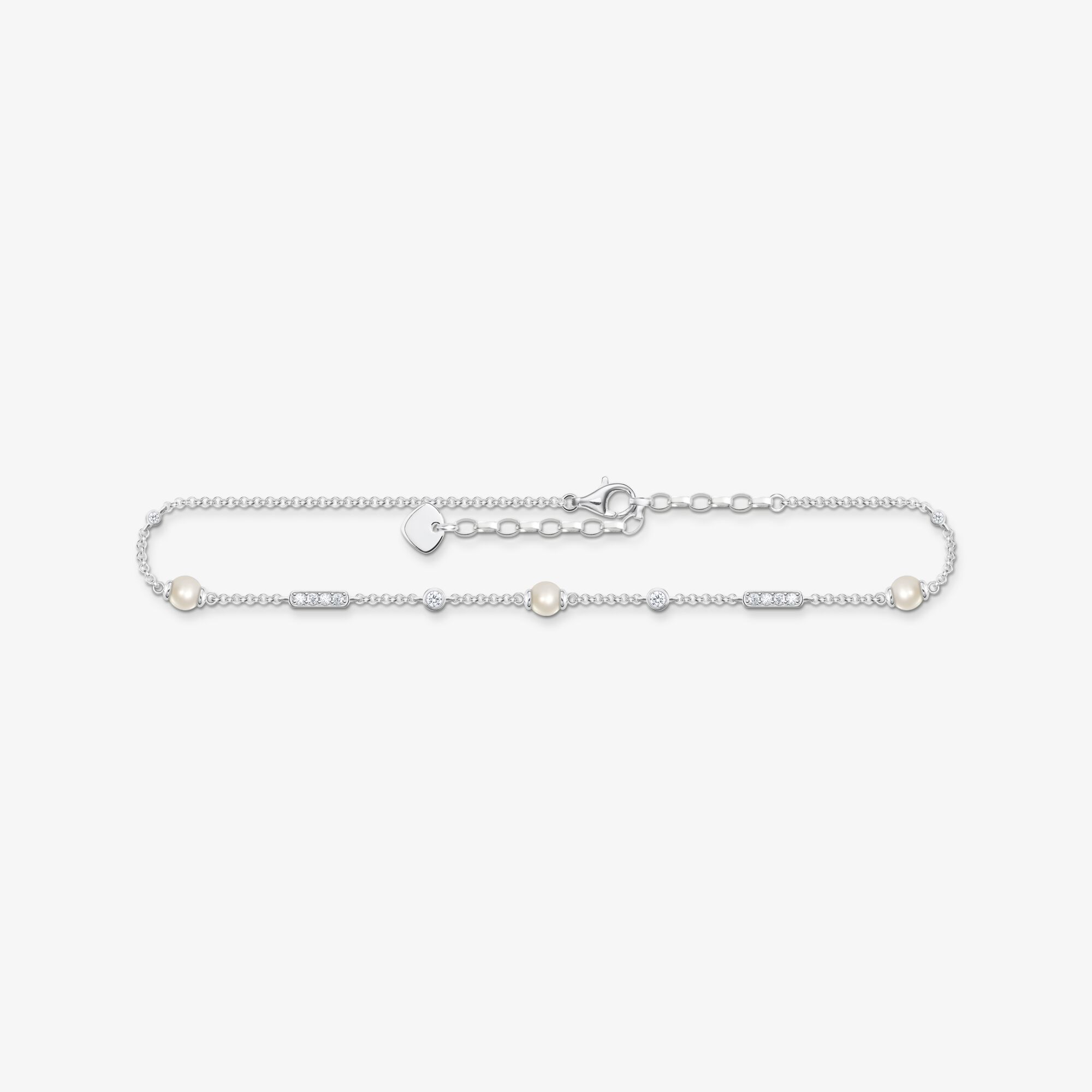 THOMAS SABO Chaîne de cheville avec perles et pierres blanches argent, Argent sterling, Taille: L27V, femme