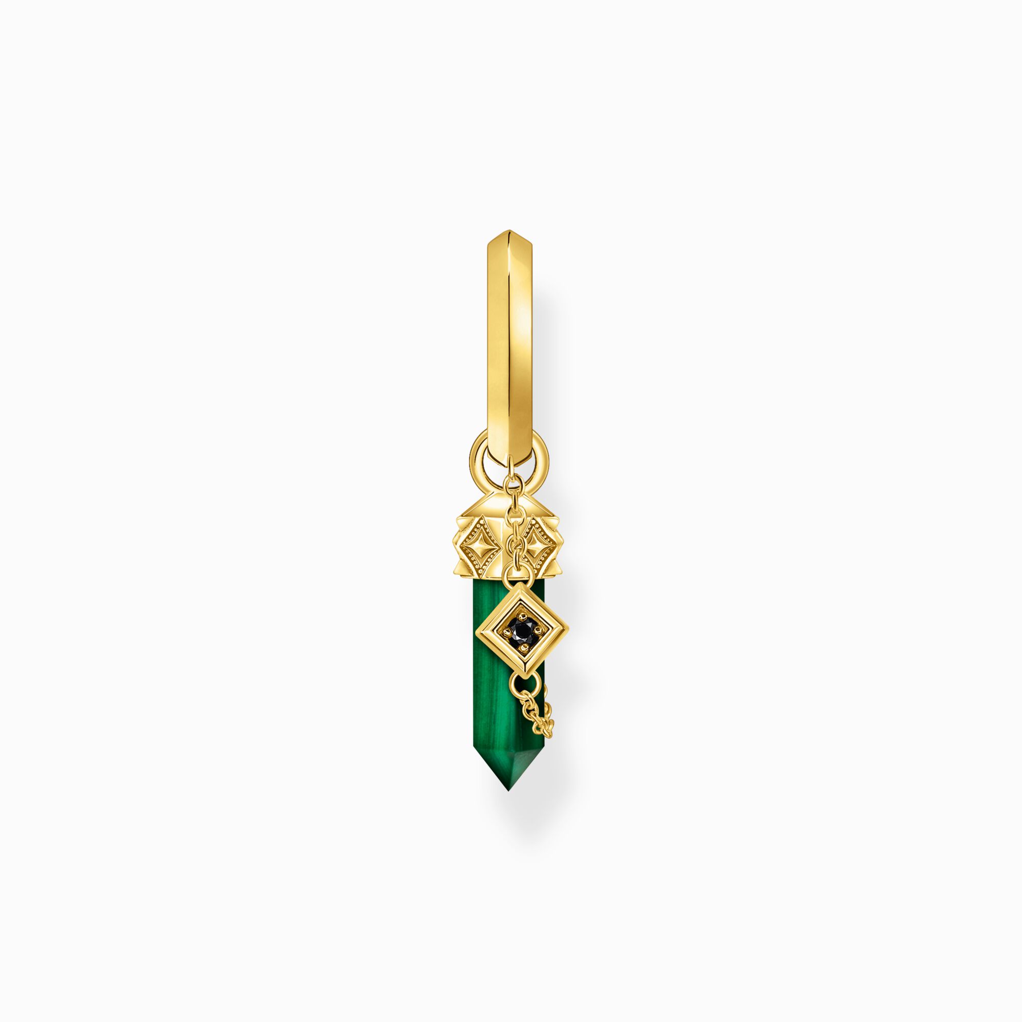 Gold-plated single hoop earring with green malachite pendant from the  collection in the THOMAS SABO online store