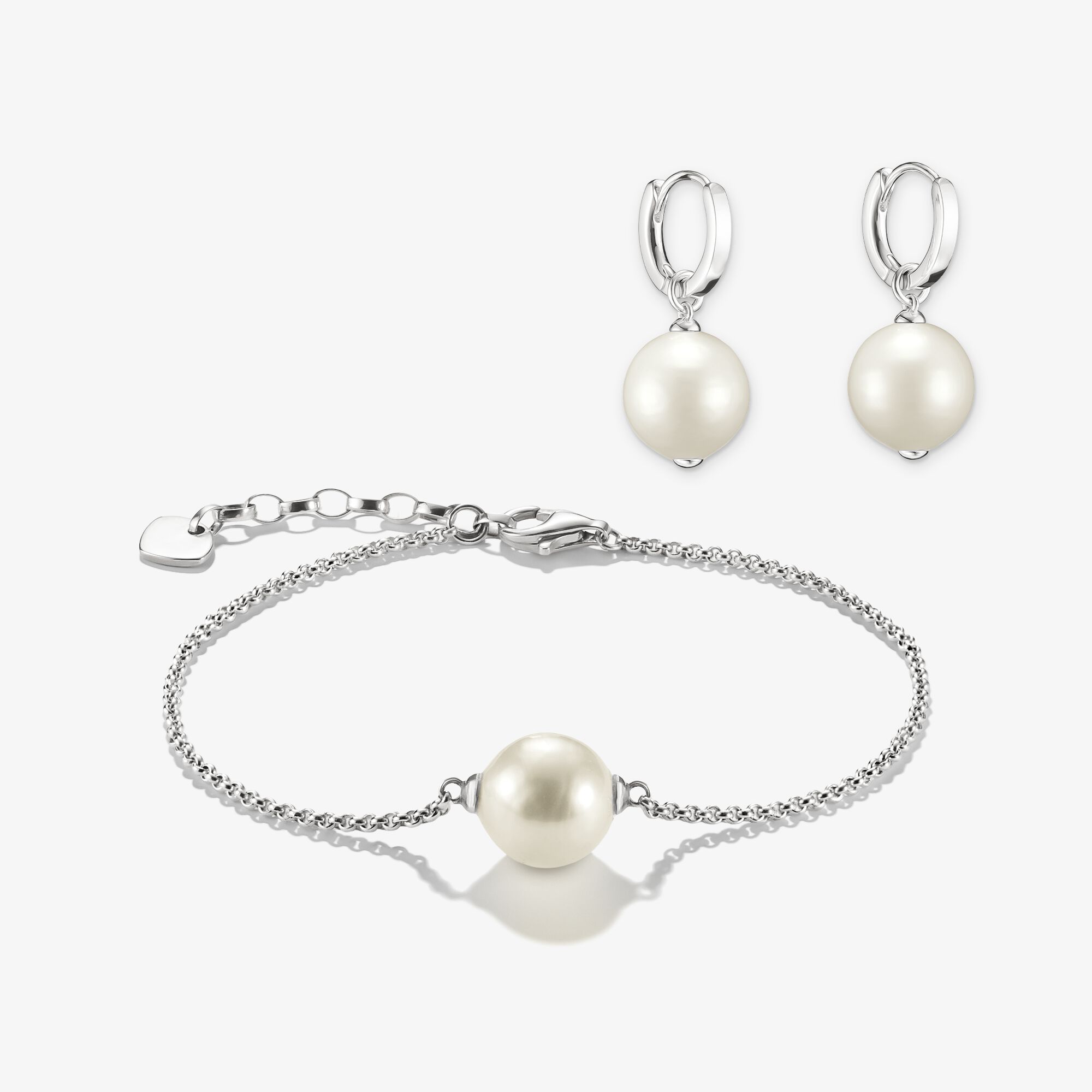 THOMAS SABO Schmuck-Set Creolen & Armband imitierte Perle weiß Silber, Unisex, LOOK26-04-005