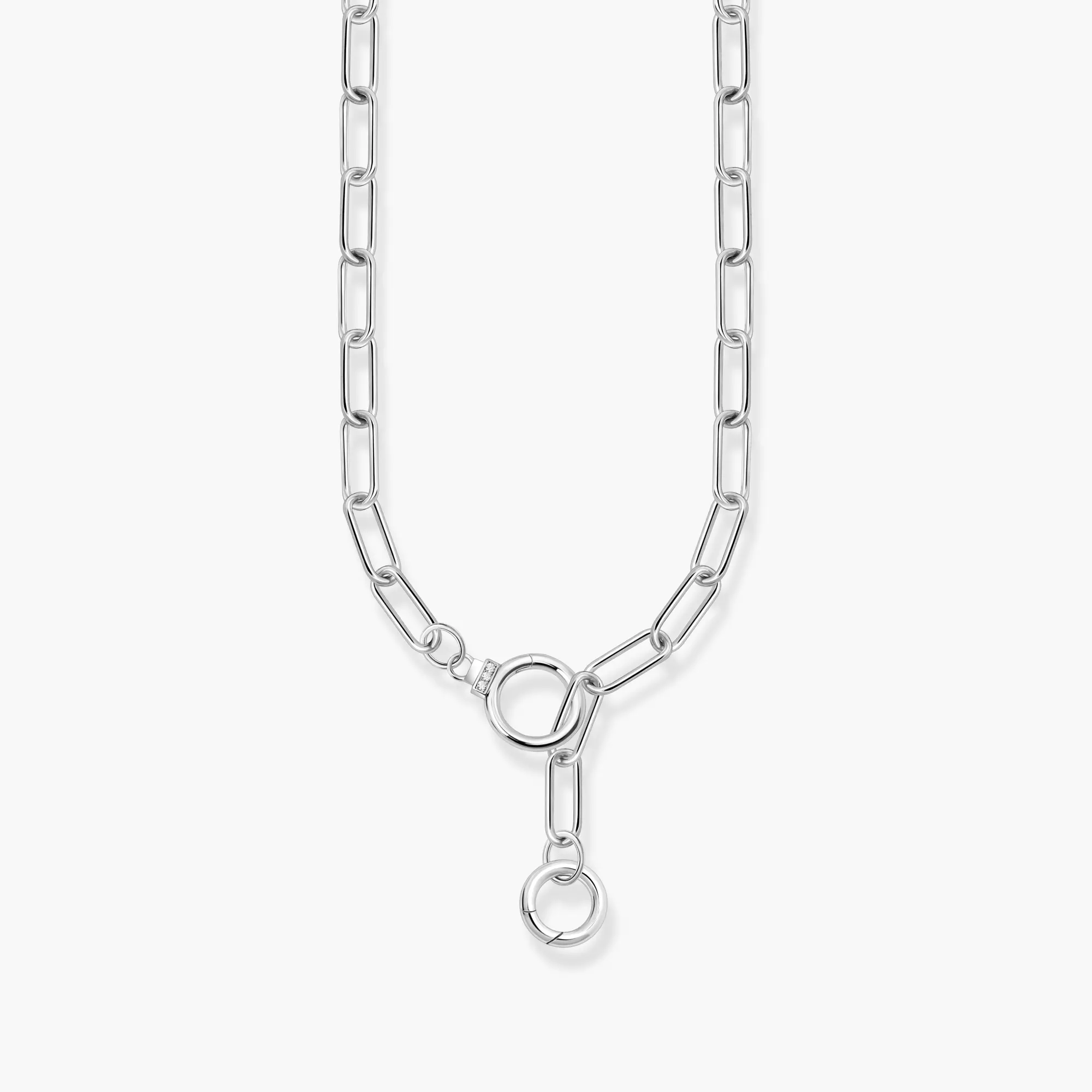 『SA NECKLACE SILVER』 Silver link necklace with two ring clasps and white zirconia
