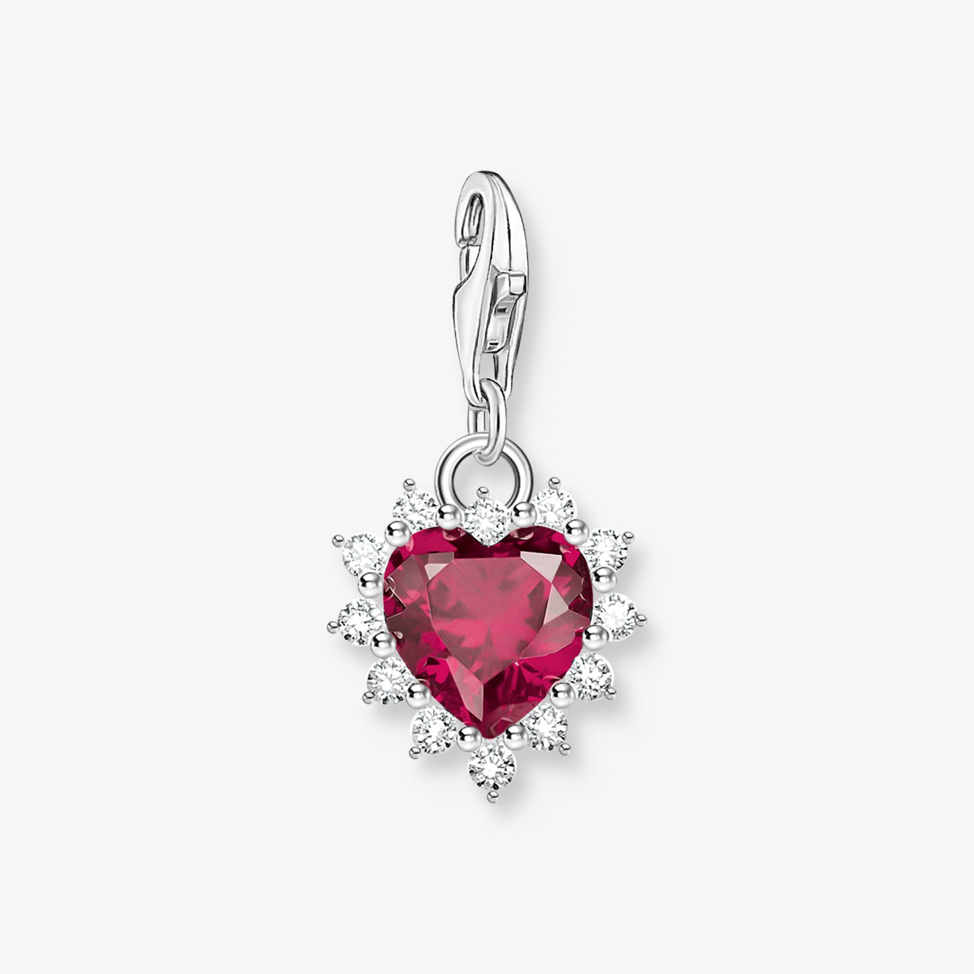THOMAS SABO Charm-Hängsmycke hjärt med vita silverstenar och röd sten silver, 925 sterlingsilver, Storlek: one size, för damer
