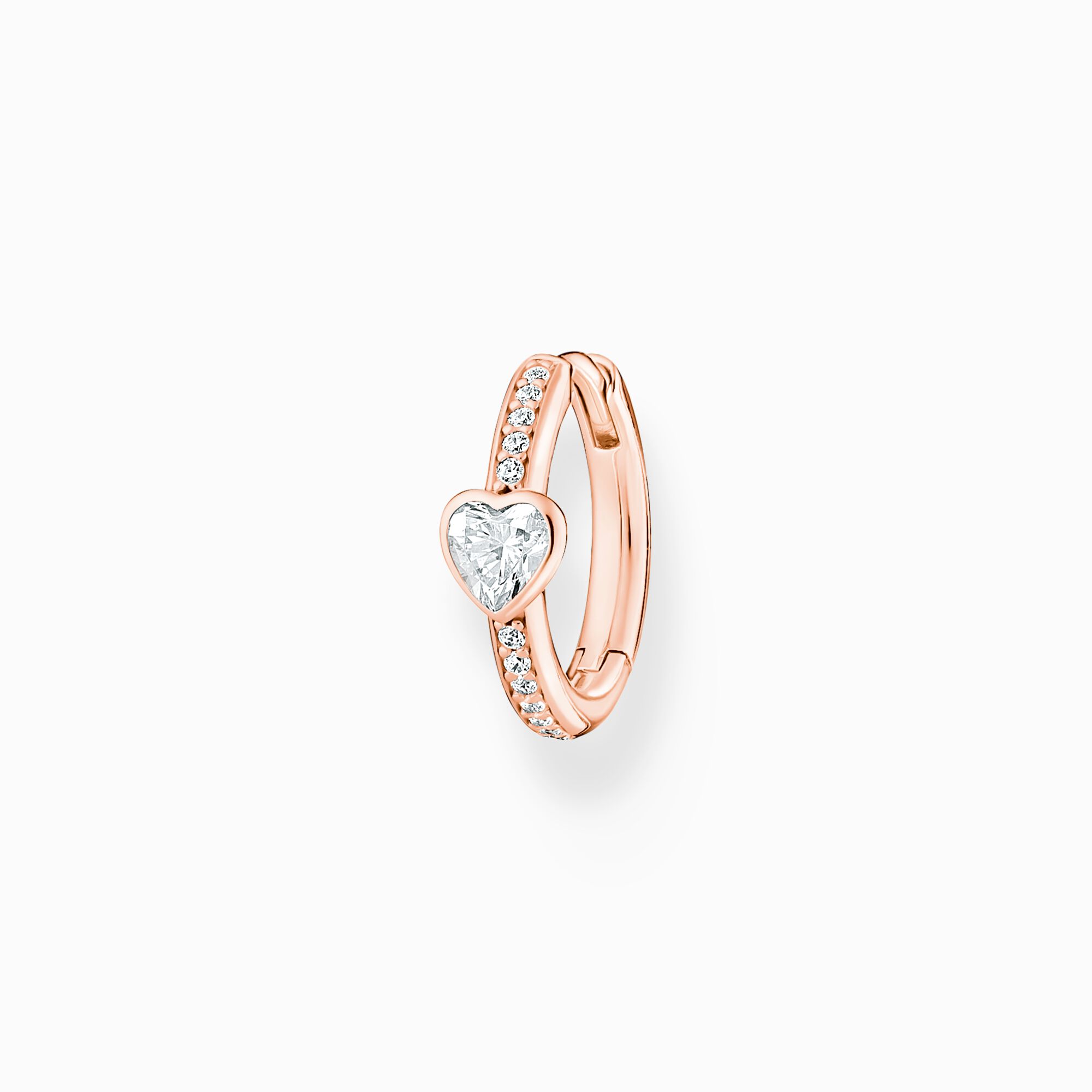 Single hoop earring with heart and white stones rose gold from the Charming Collection collection in the THOMAS SABO online store