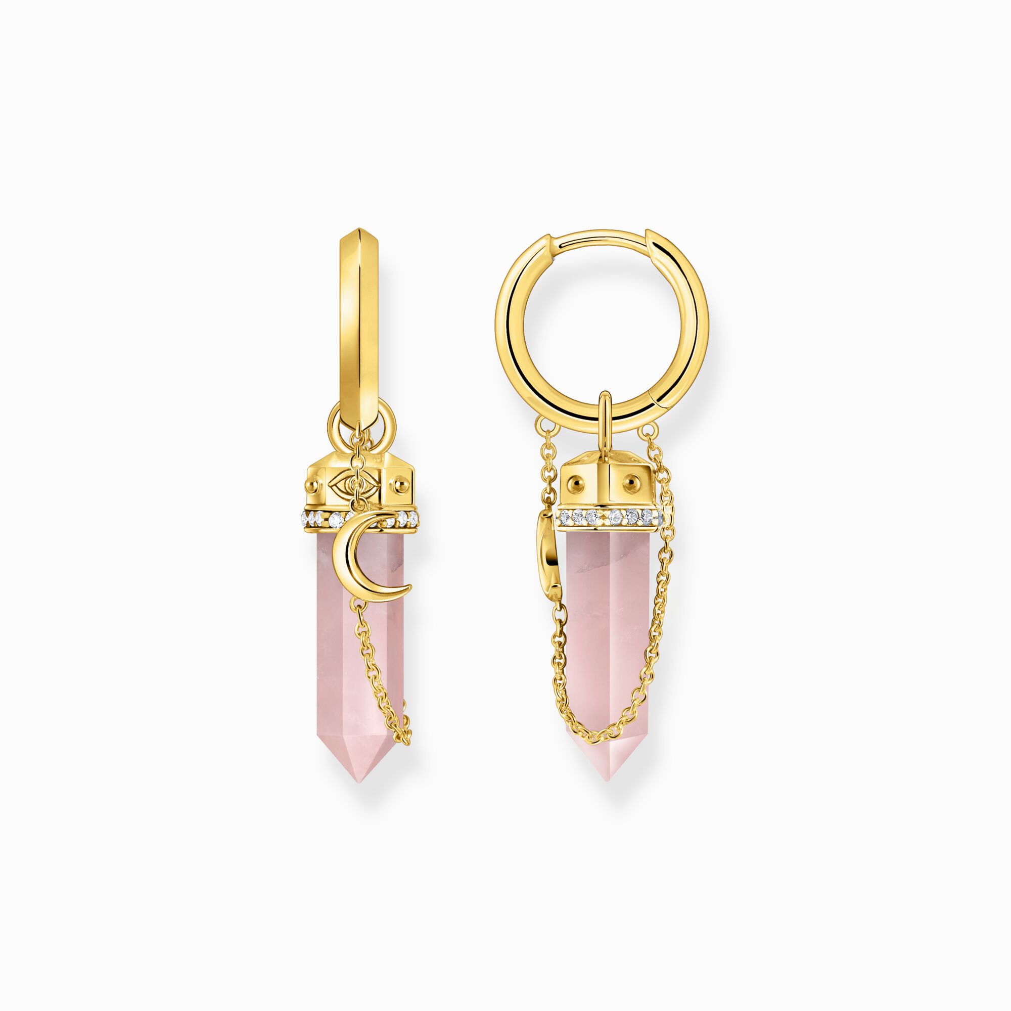 Aros con colgante de cristal rosa y s&iacute;mbolos, con ba&ntilde;o de oro de la colección  en la tienda online de THOMAS SABO
