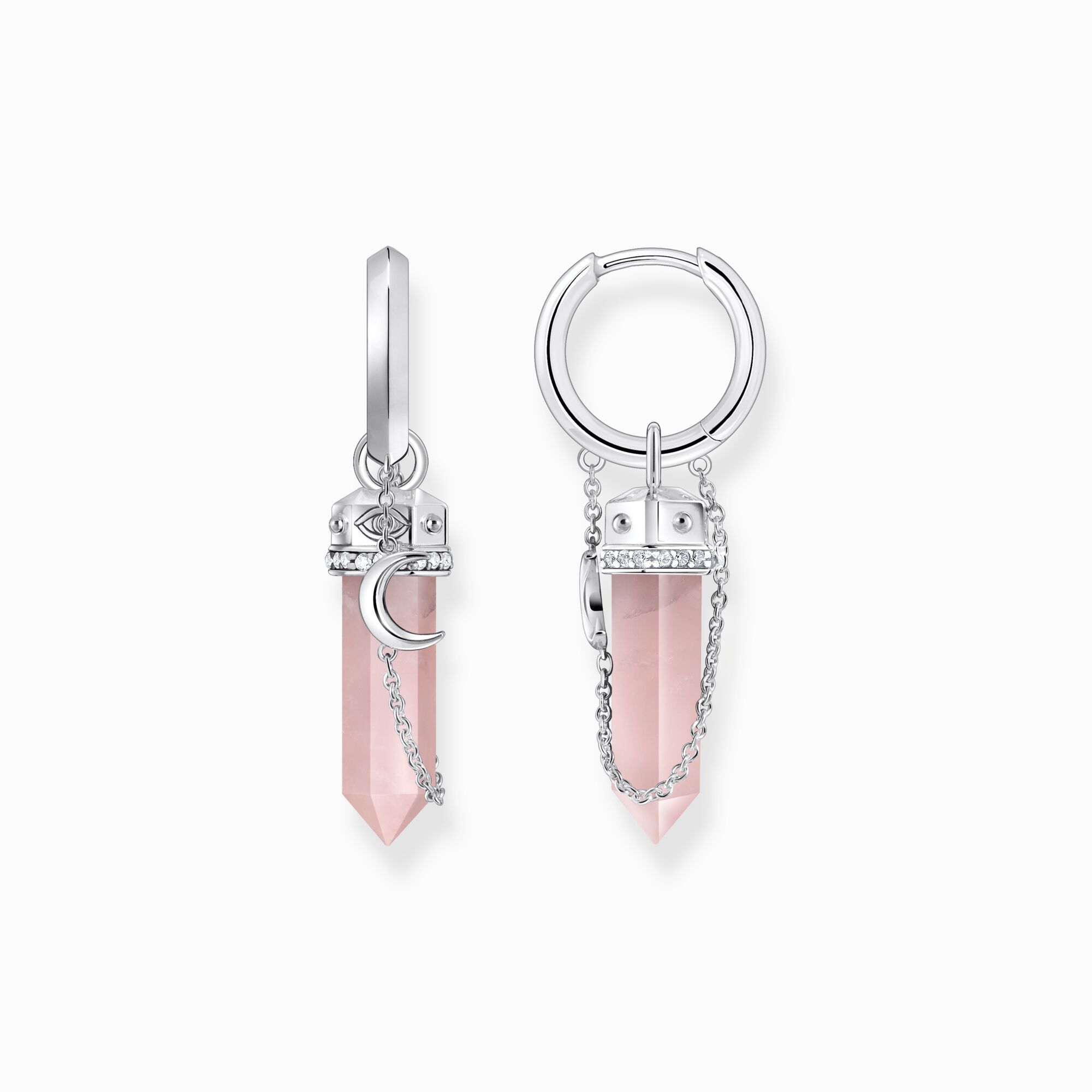 Silver hexagonal hoop earring with rose quartz from the  collection in the THOMAS SABO online store