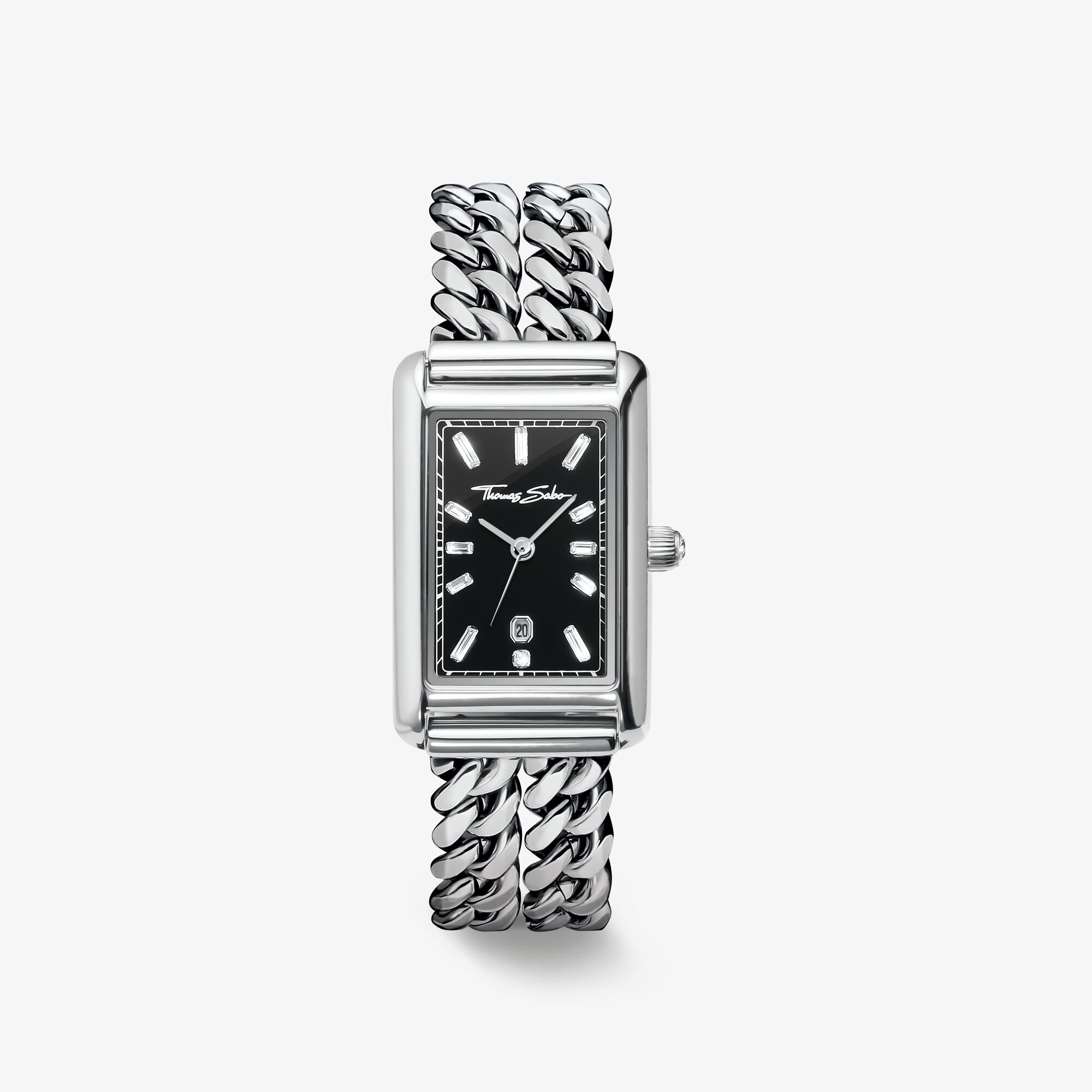 THOMAS SABO Uhr Damenuhr Bold Elegance schwarz Ziffernblatt rechteckig Silberfarben, Edelstahl, Größe: 22 MM, Damen