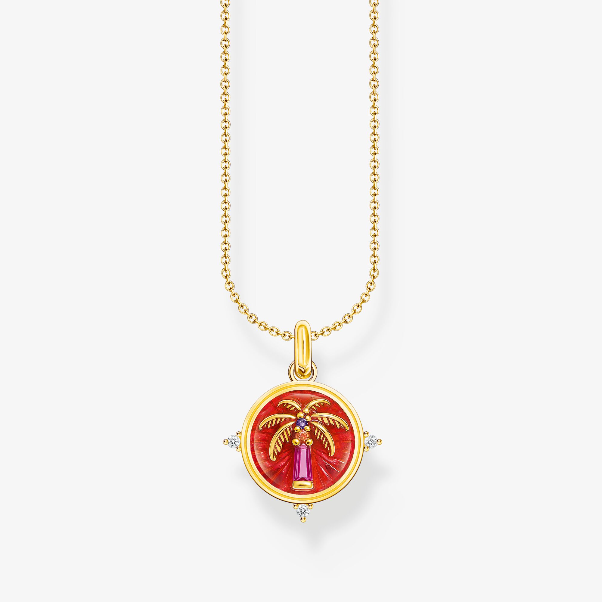 THOMAS SABO Chaîne arborant un pendentif en forme de palmier et des gemmes multicolores dorée, Argent Sterling 925‰ doré or jaune 18 carats , Taille: 