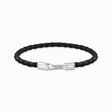 Silver bracelet with braided, black leather from the  collection in the THOMAS SABO online store
