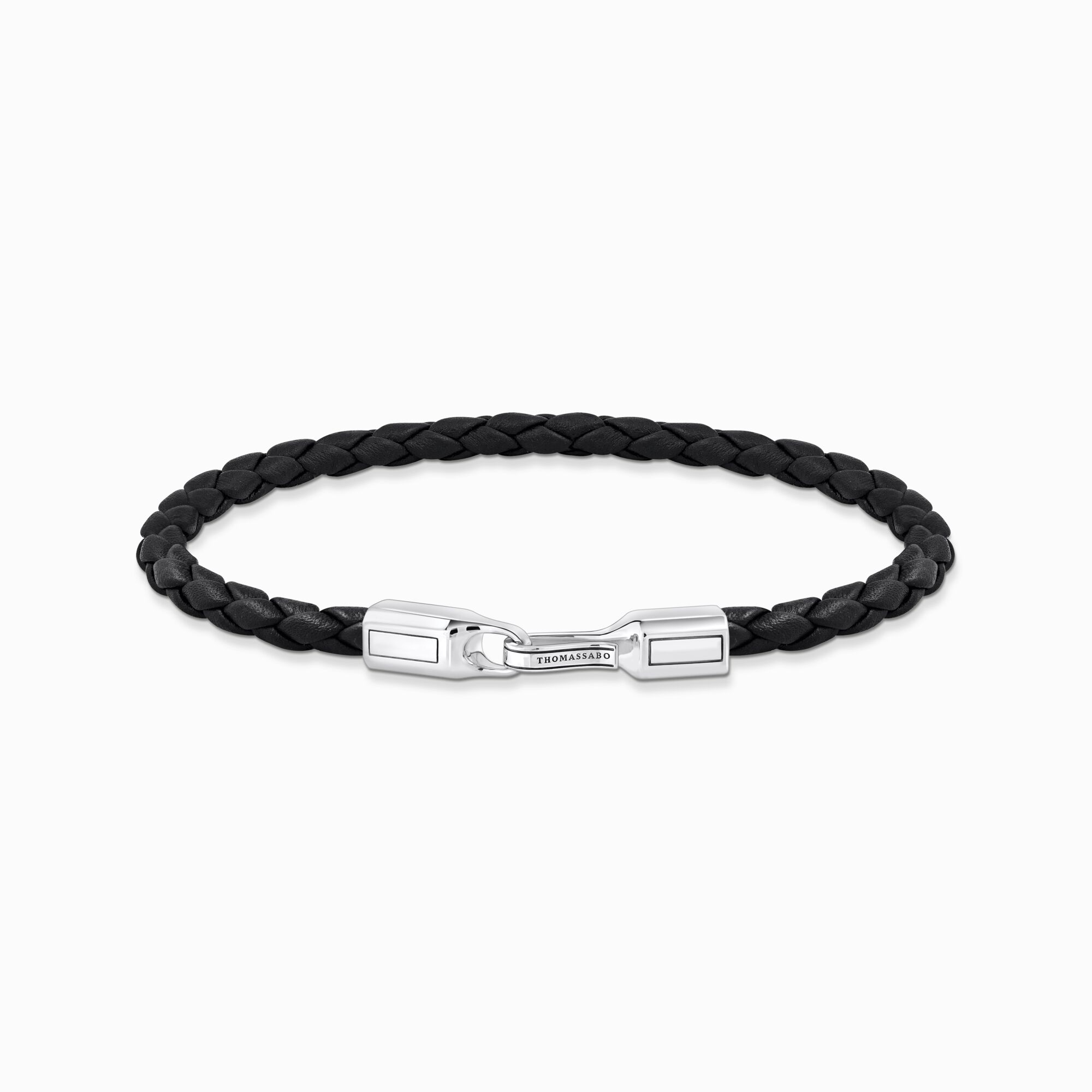 Silver bracelet with braided, black leather from the  collection in the THOMAS SABO online store