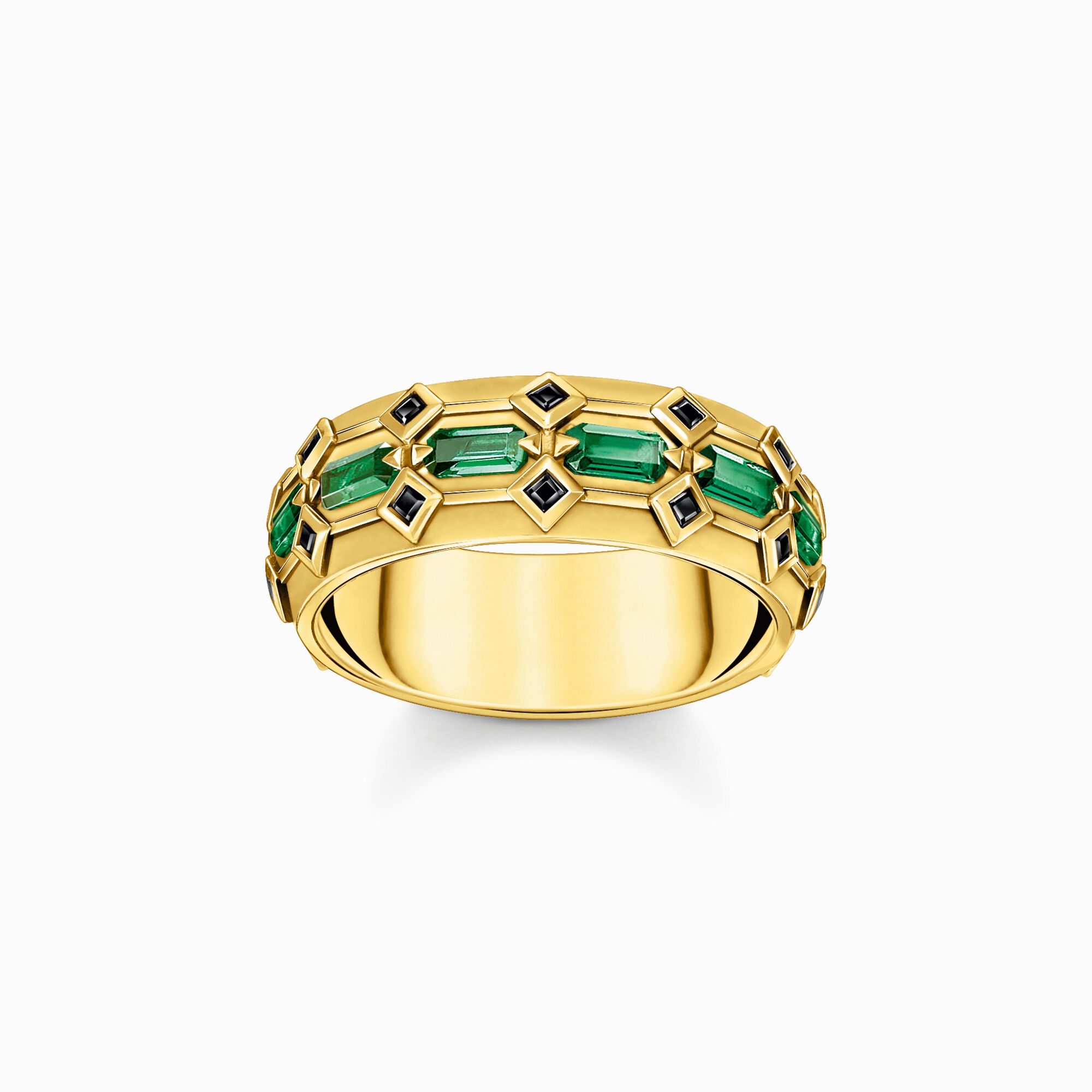Anillo ancho escamas de cocodrilo con ba&ntilde;o de oro y piedras verde esmeralda de la colección  en la tienda online de THOMAS SABO