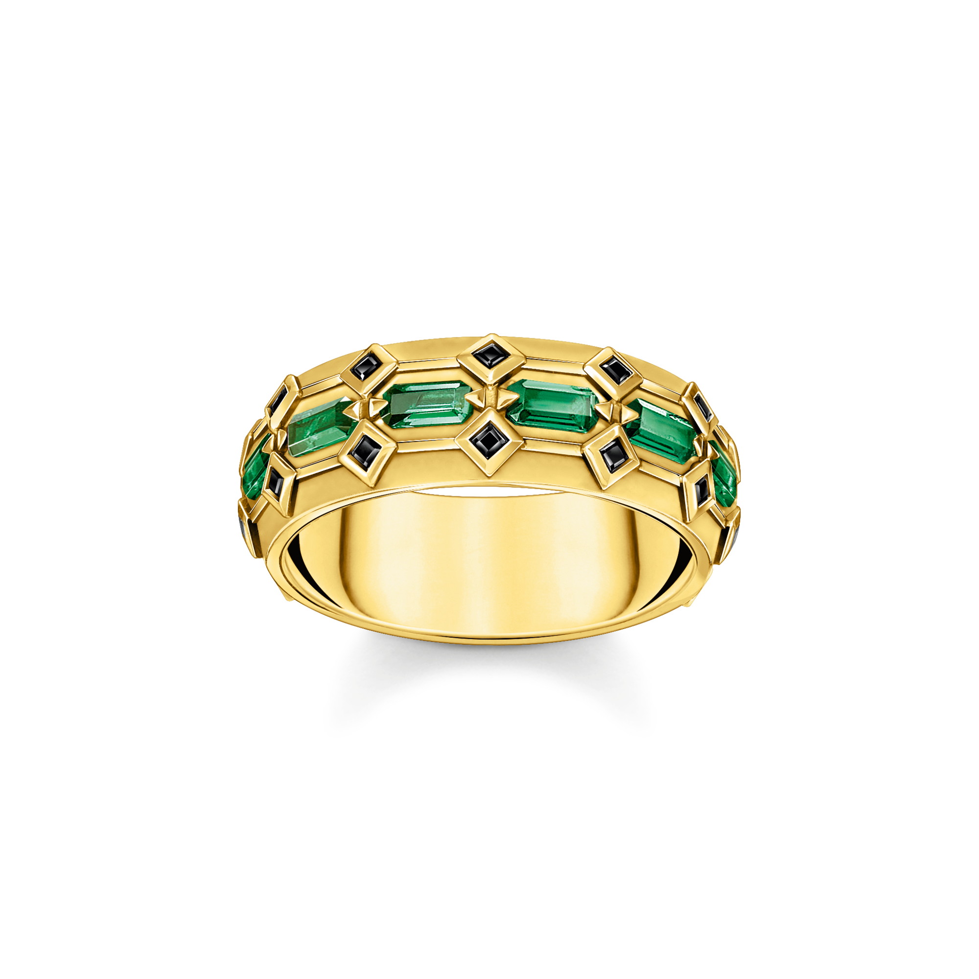 Thomas Sabo Ring Krokodilpanzer breit mit smaragdgrünen Steinen vergoldet grün TR2422-971-6-54