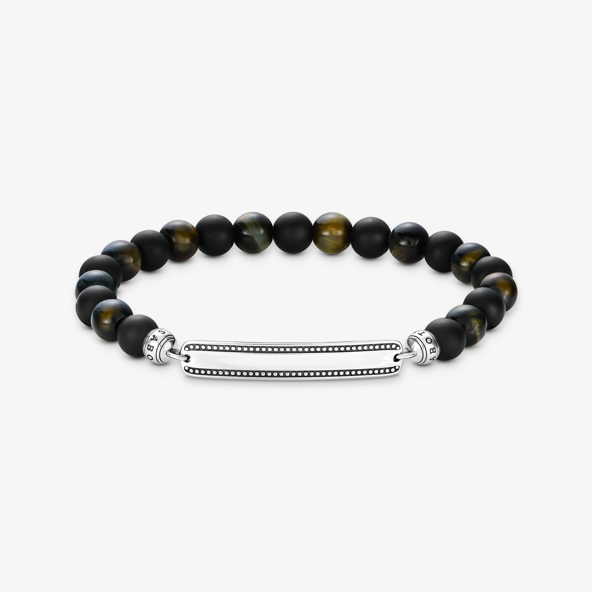 THOMAS SABO Bracelets gravés en obsidienne et œil de tigre, Argent sterling, Taille: 17 cm, Unisex