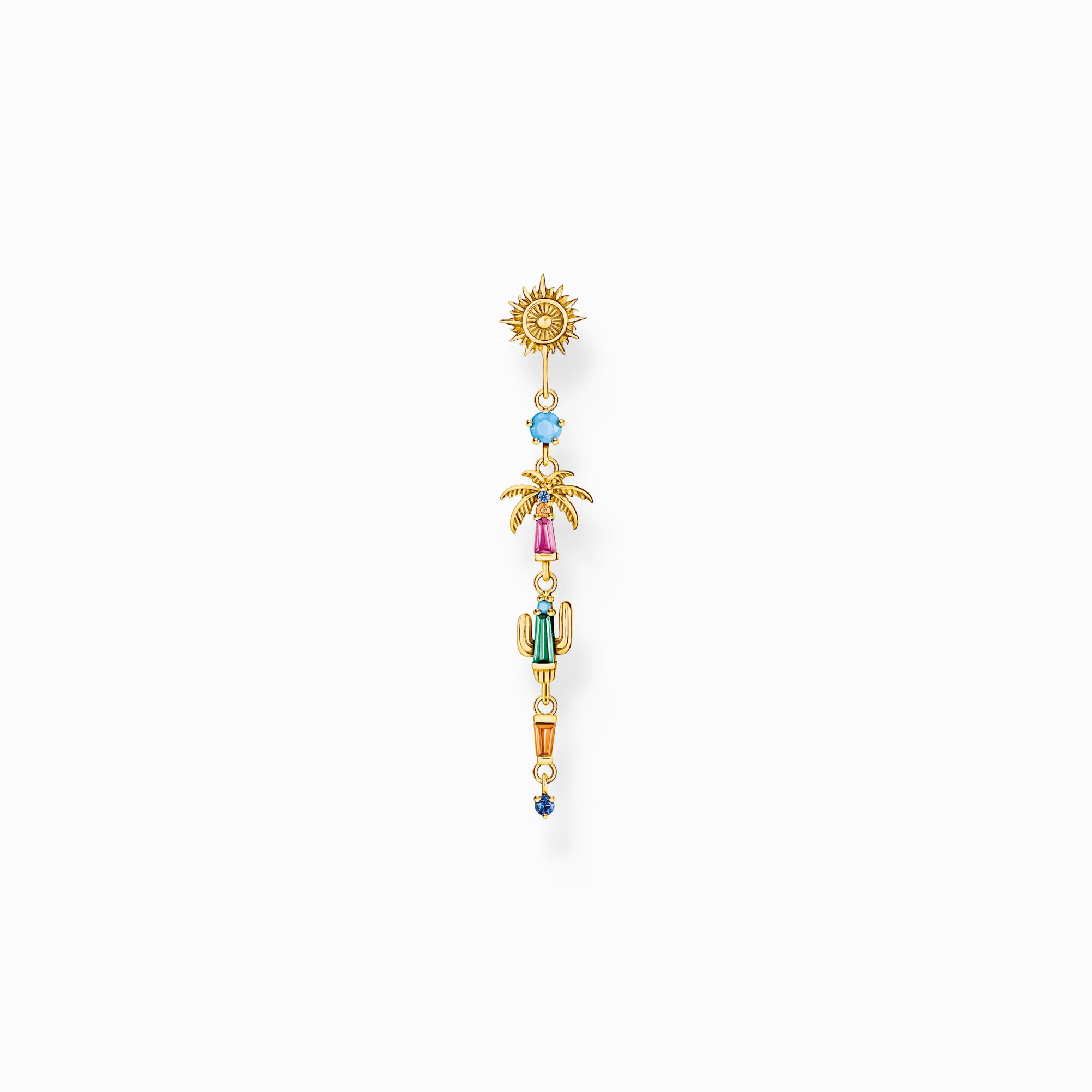 Gold-plated single earring with colourful sun, palm tree &amp; cactus from the Charming Collection collection in the THOMAS SABO online store