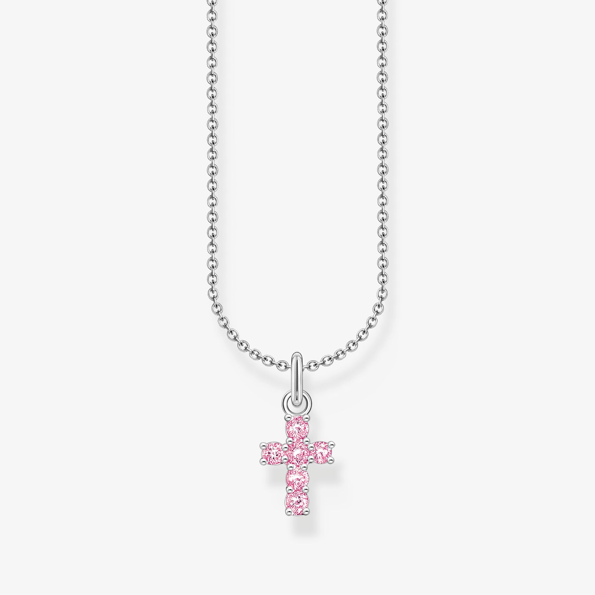 THOMAS SABO Kette mit rosafarbenem Kreuz-Anhänger Silber, Sterlingsilber, Größe: 45 cm, Damen