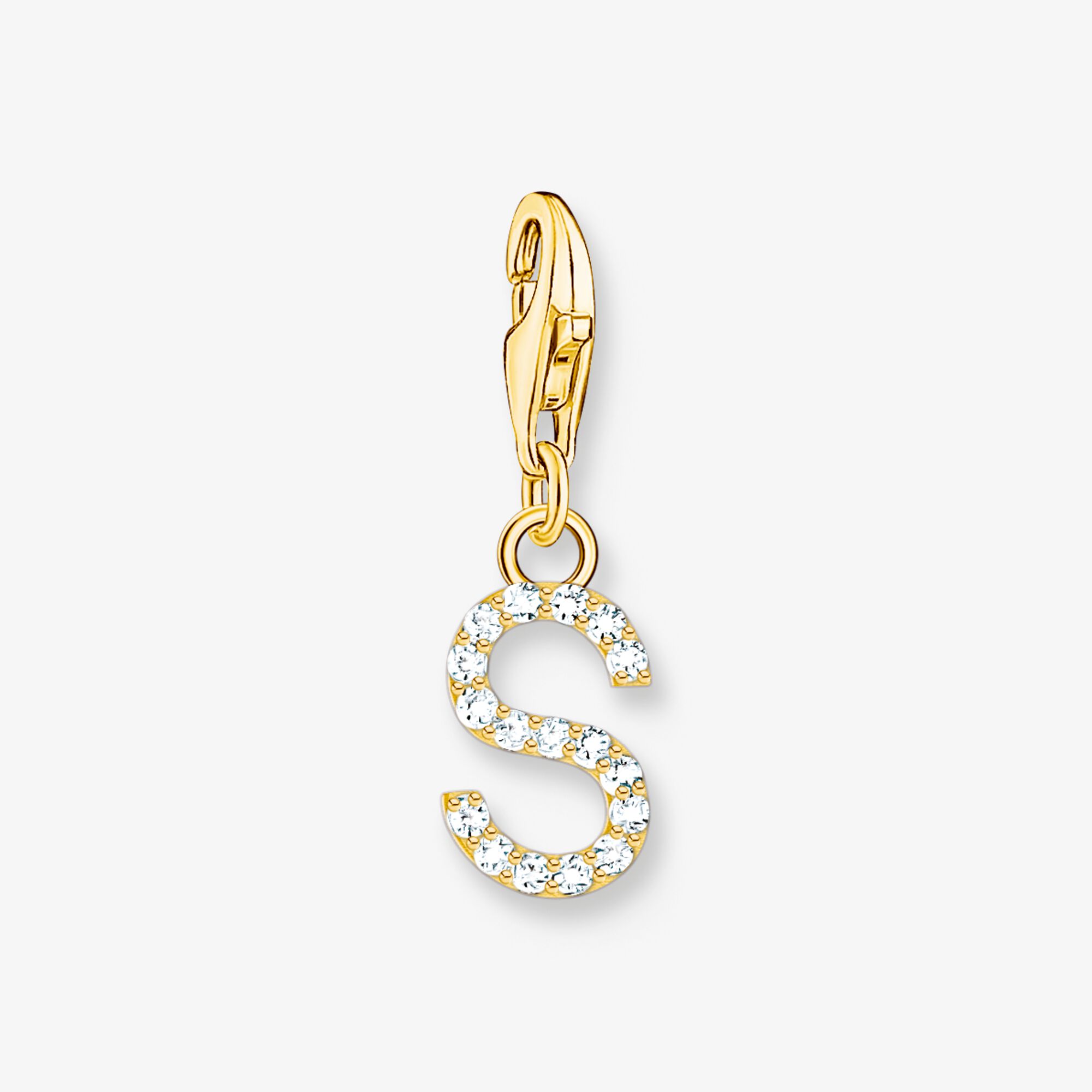 THOMAS SABO Pendentif Charm lettre S avec pierres blanches plaqué or, Argent sterling doré or jaune, Taille: one size, femme