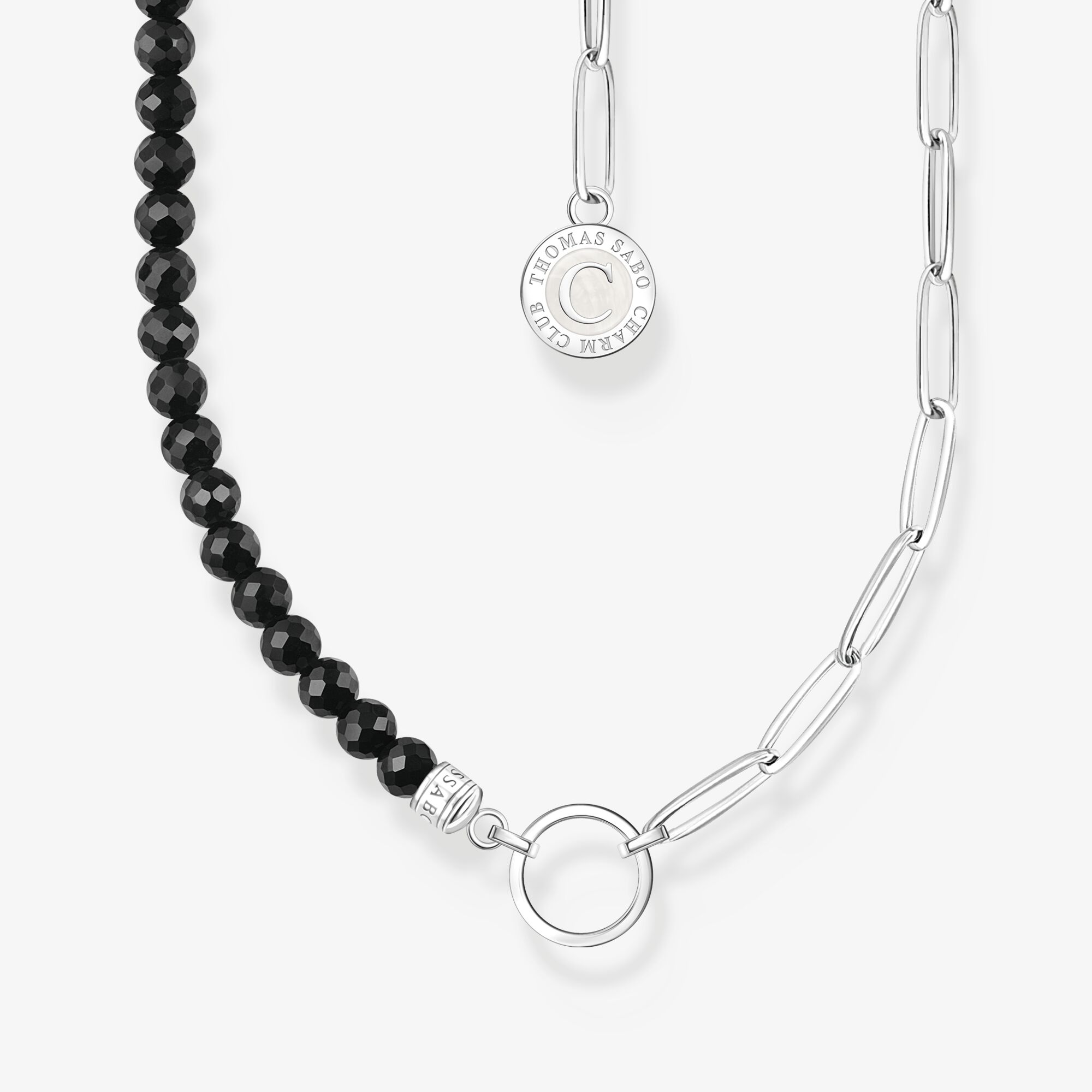 THOMAS SABO Collier à maillons en argent avec perles d'obsidienne noire, Argent sterling, Taille: 45 cm, femme