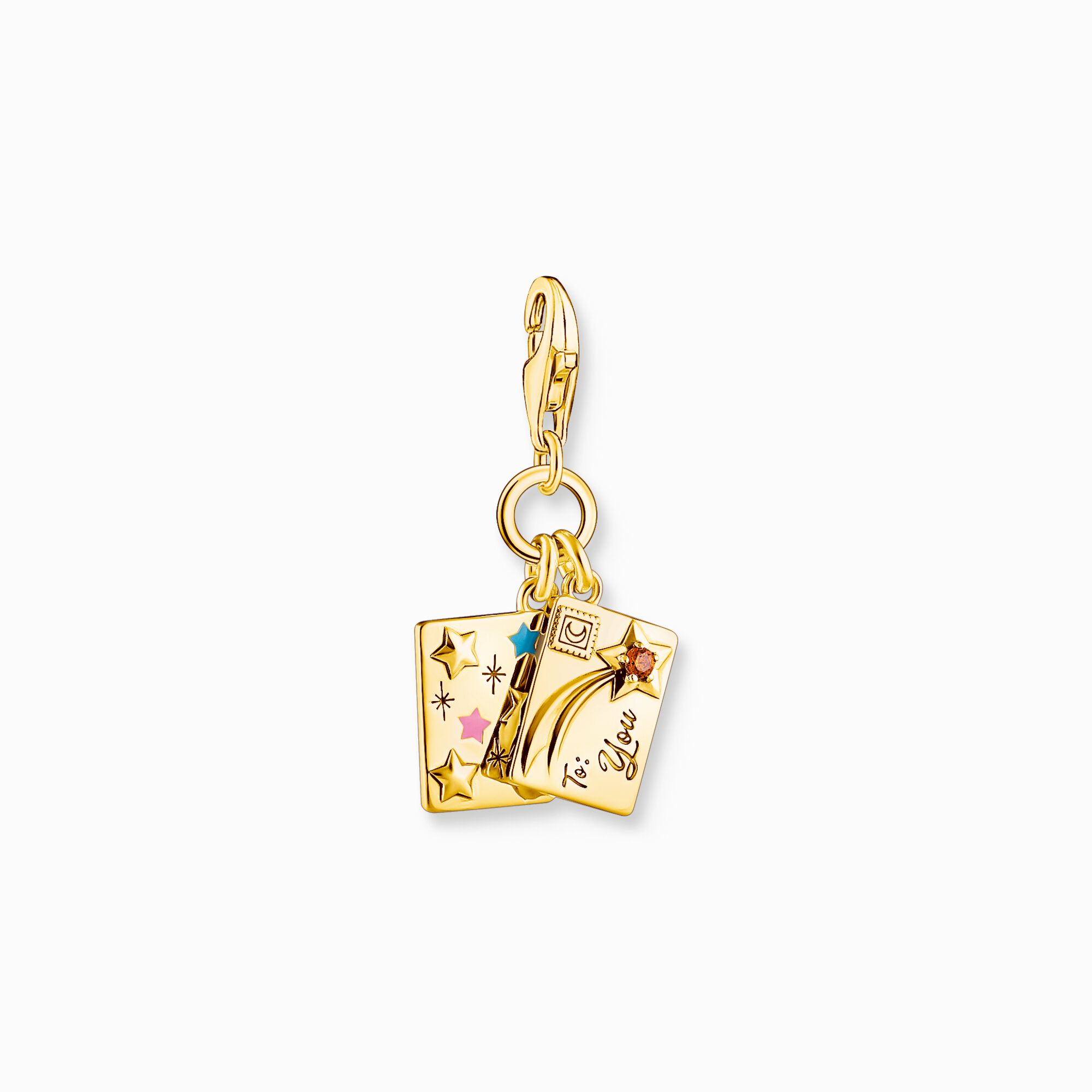 Gold-plated charm pendant letter with stones and engraving from the Charm Club collection in the THOMAS SABO online store