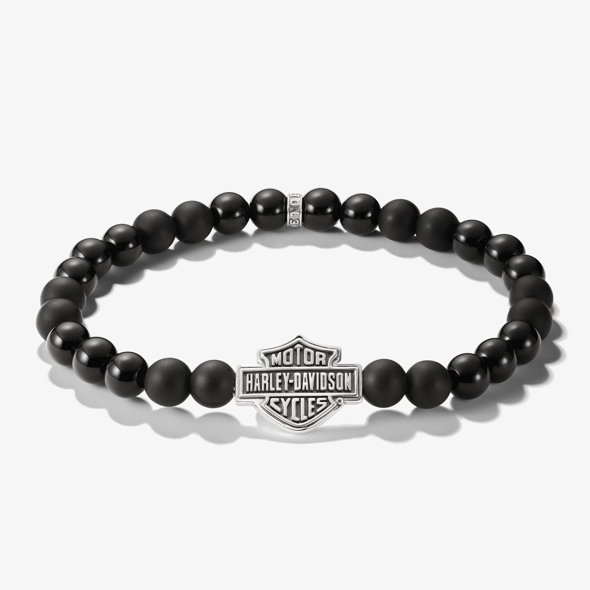THOMAS SABO Harley-Davidson Armband Logo Obsidian schwarz Silber, Sterlingsilber, Größe: 19 cm, Herren