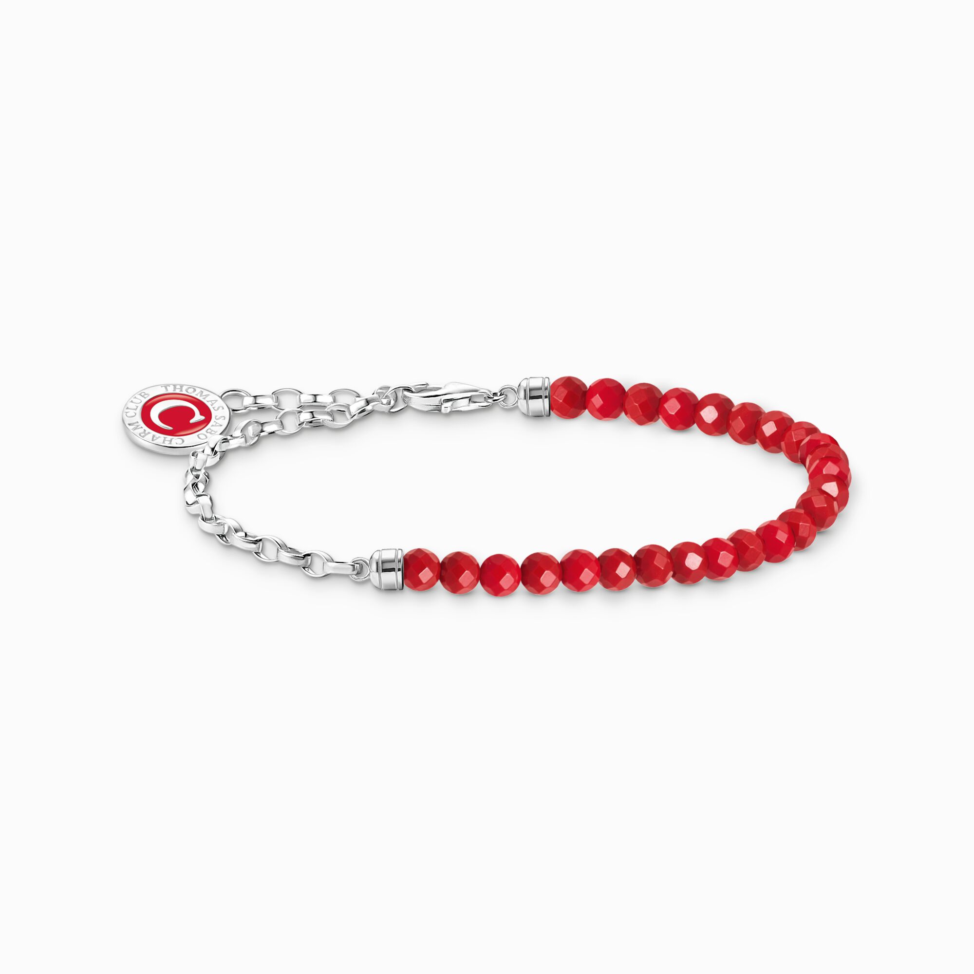 Silver member charm bracelet with red beads from the Charm Club collection in the THOMAS SABO online store