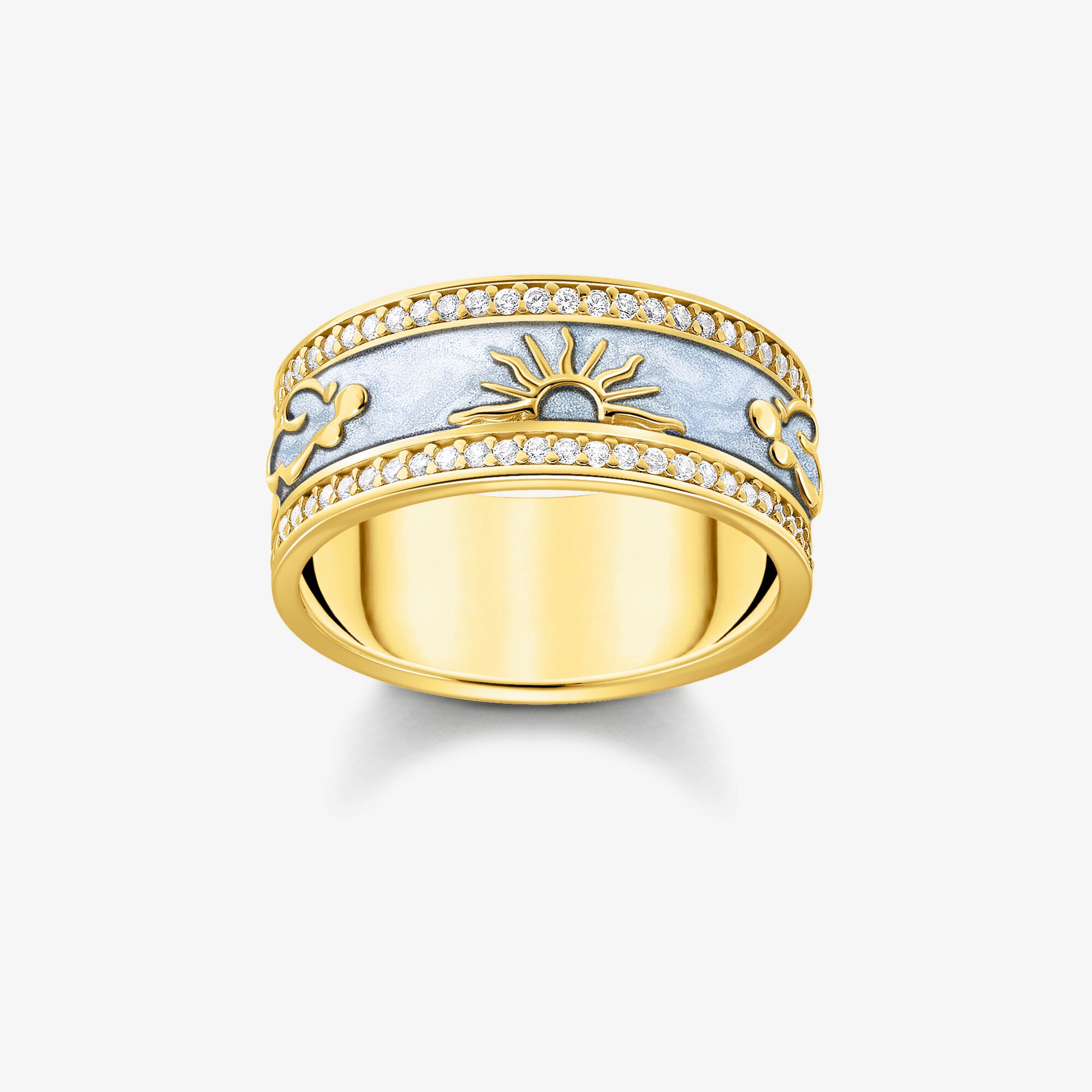 THOMAS SABO Ring, blå med kosmiska symboler - pläterad, 925 sterlingsilver guldpläterat gult guld, Storlek: 54, för damer