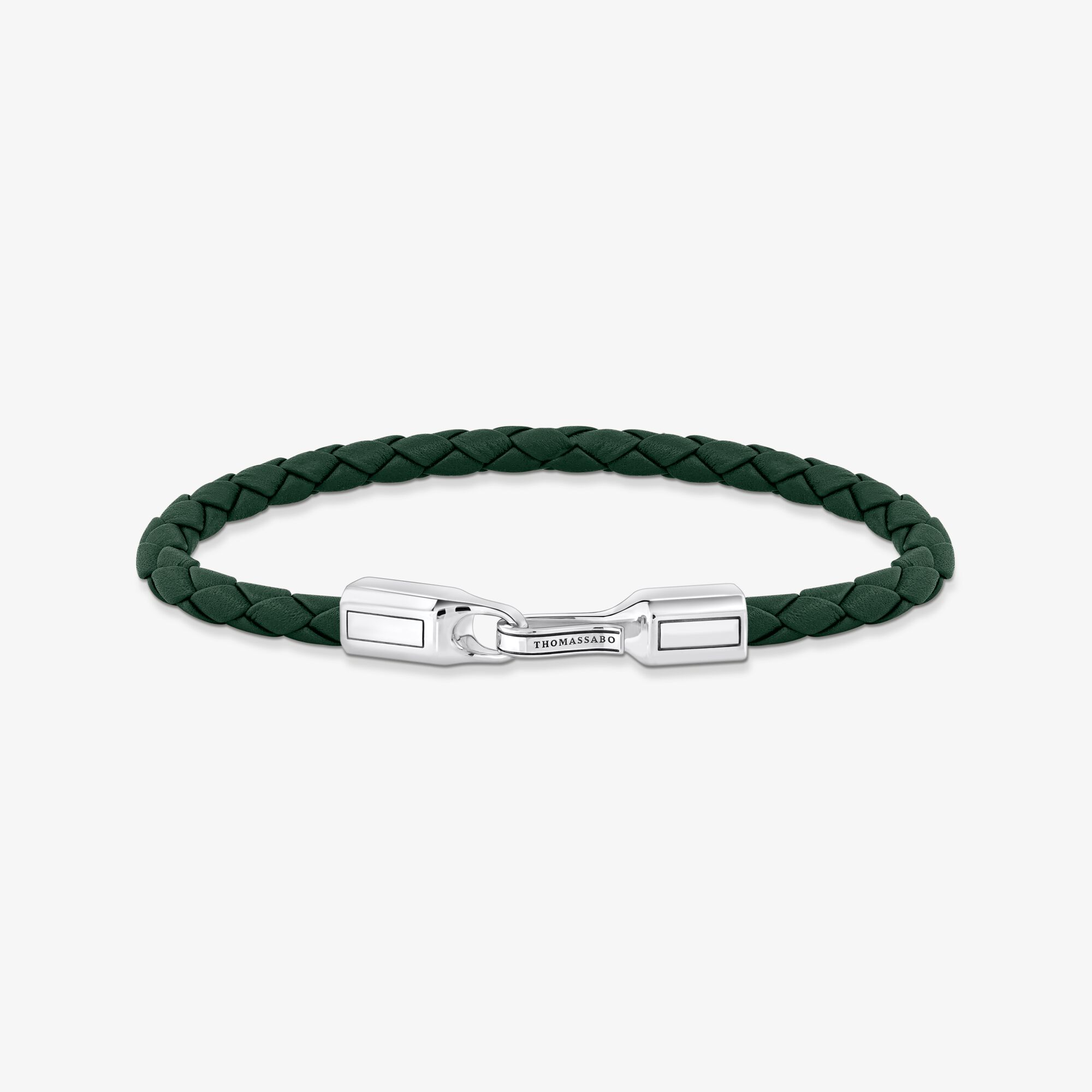 THOMAS SABO Bracelet vert et argent en cuir, Argent sterling | Cuir, Taille: 17 cm, Unisex