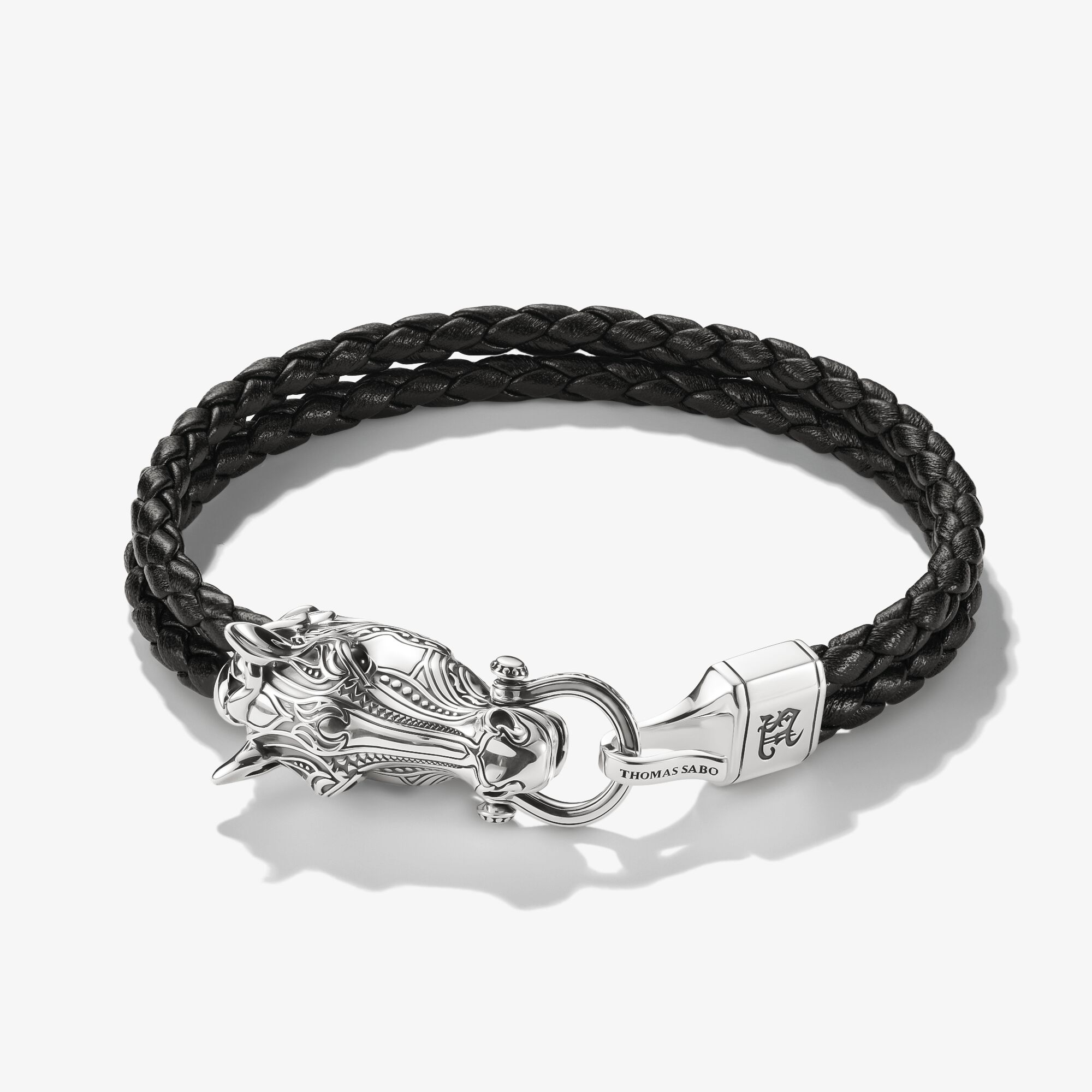 THOMAS SABO Armband Leder Pferdekopf Wild Horses Silber, Sterlingsilber geschwärzt, Größe: 19 cm, Herren
