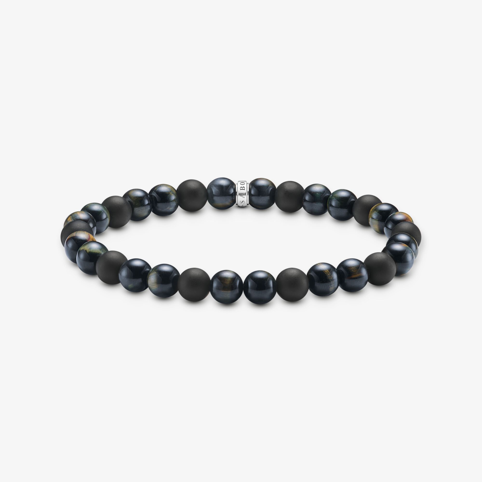 THOMAS SABO Bracelet talisman avec des Beads en oeil de tigre et en obsidienne, Argent sterling, Taille: 21 cm, Unisex