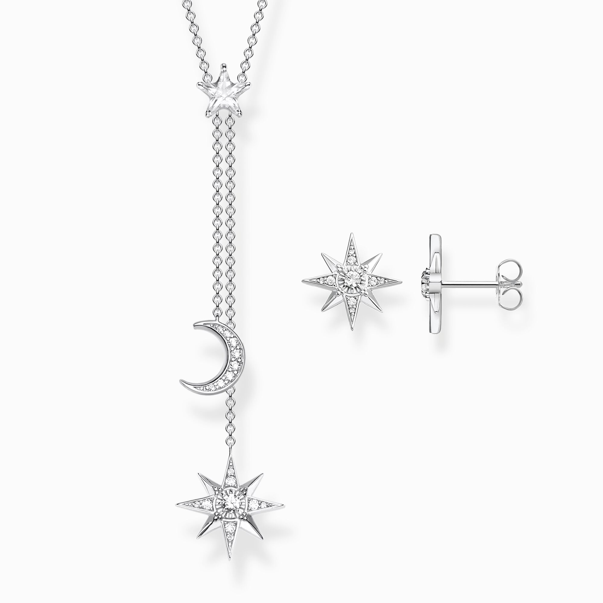 Jewellery set moon and stars with white stones silver from the  collection in the THOMAS SABO online store