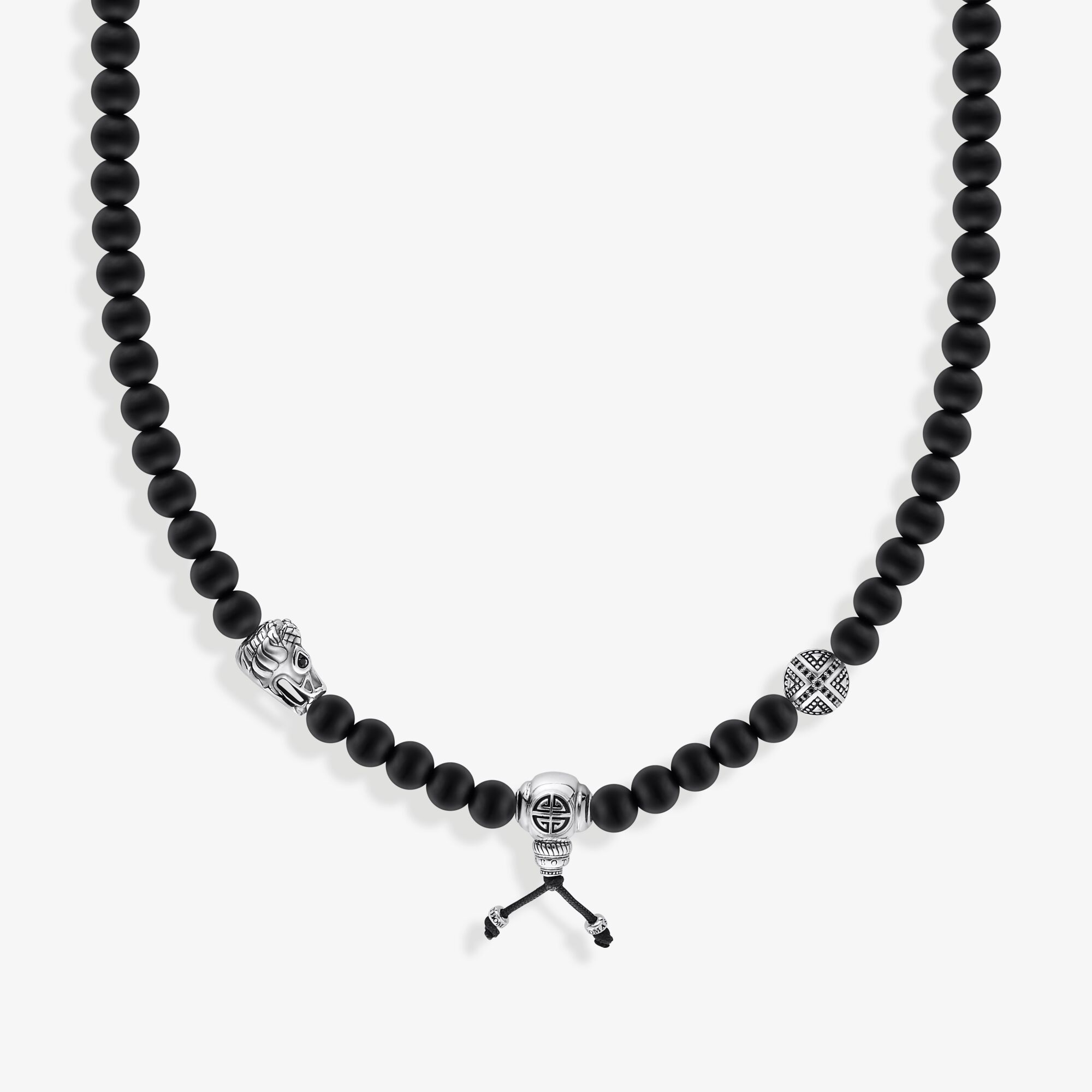 THOMAS SABO Collier en argent noirci avec des perles d'obsidienne noire mate, Argent sterling, Taille: 70 cm, Unisex