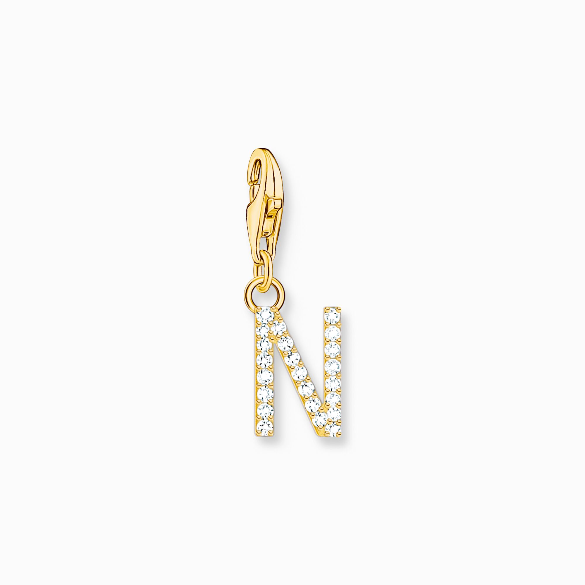 Charm pendant letter N with white stones gold plated from the Charm Club collection in the THOMAS SABO online store