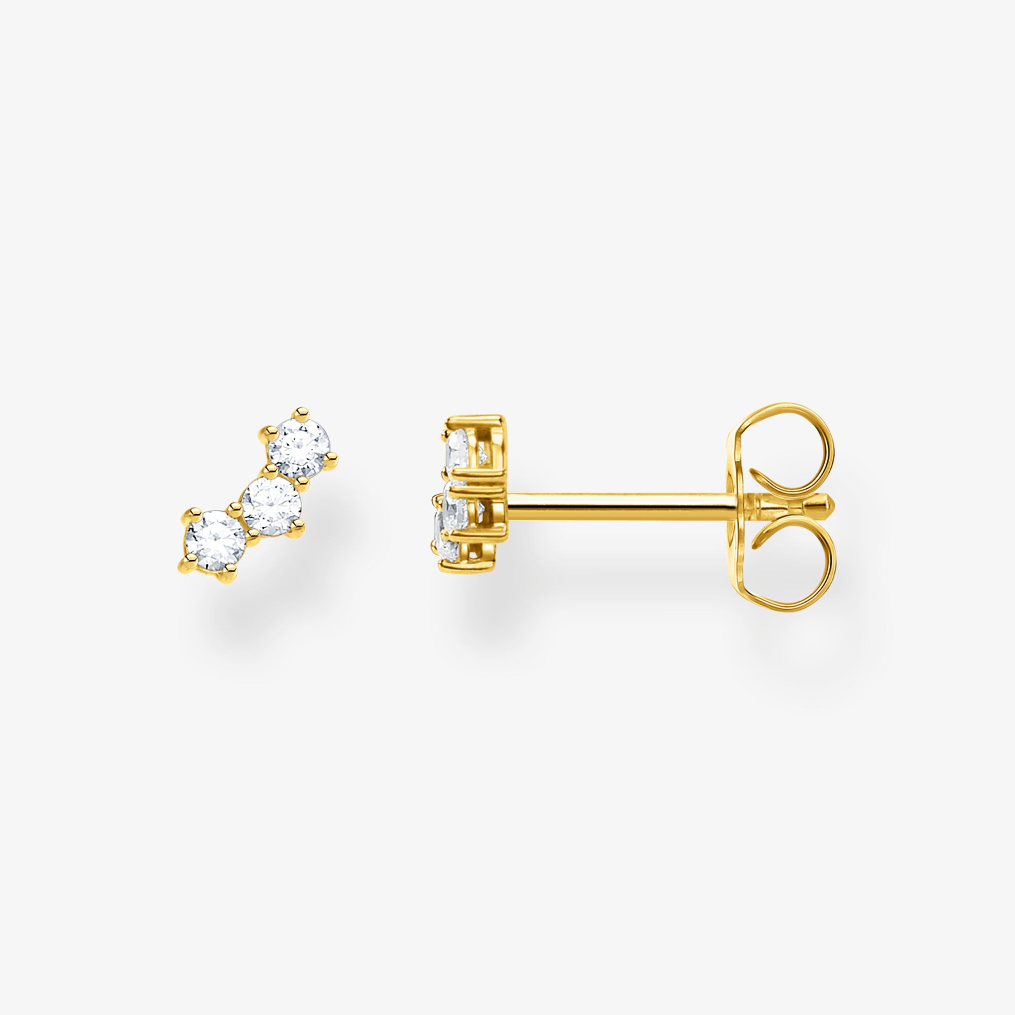 THOMAS SABO Clou d'oreille unique blanche pierres or, Argent sterling doré or jaune, Taille: one size, femme