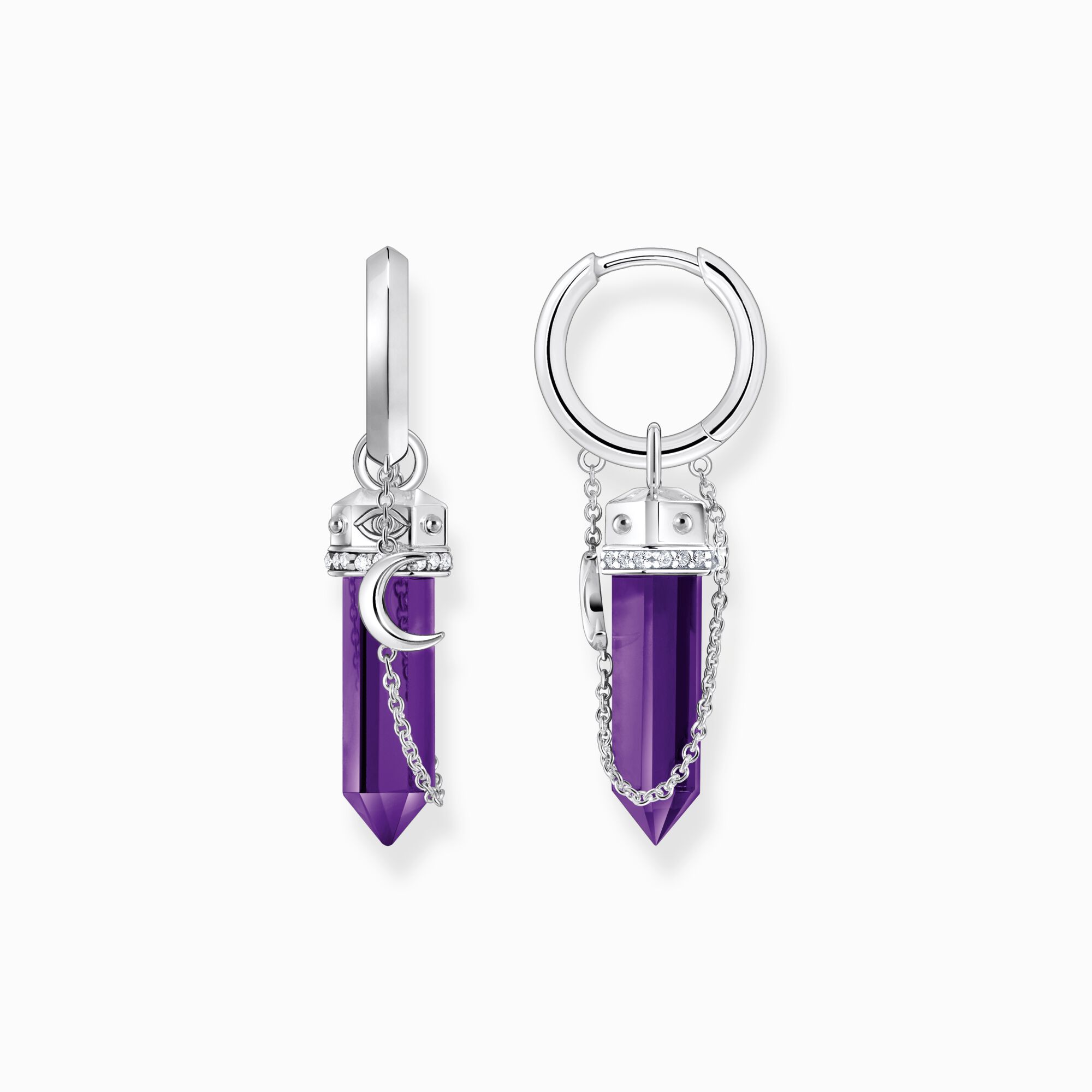 Silver hoop earrings with imitation amethysts and delicate chain from the  collection in the THOMAS SABO online store