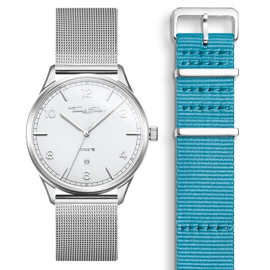 SET CODE TS white watch &amp; turquoise strap from the  collection in the THOMAS SABO online store