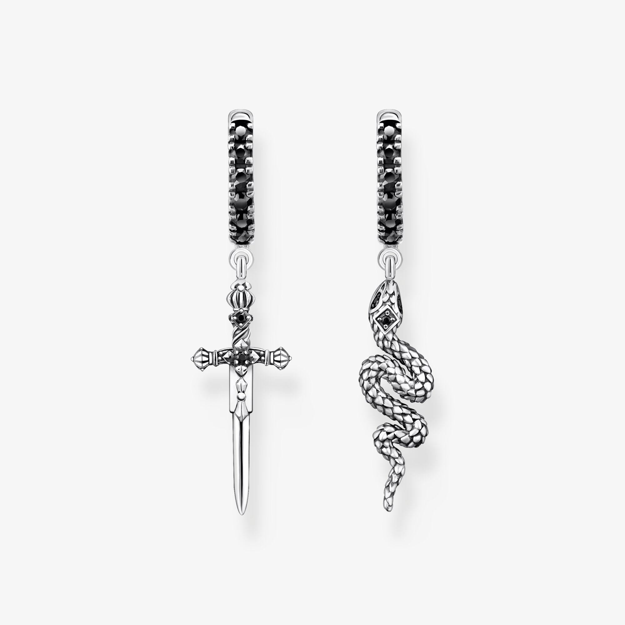 THOMAS SABO Créoles noirci serpent et épée, Argent sterling, Taille: one size, Unisex
