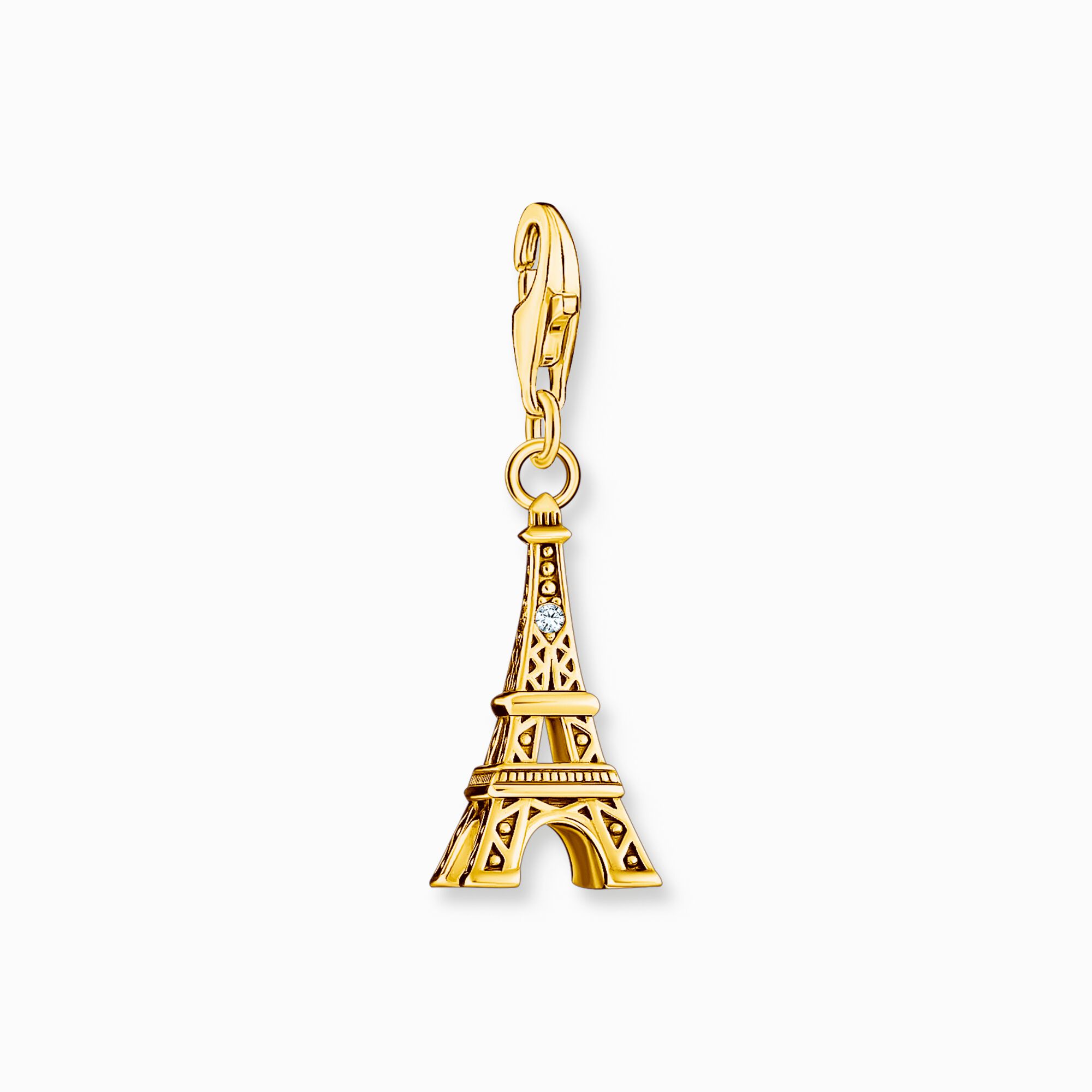 Gold-plated charm pendant with Eiffel Tower and white zirconia from the Charm Club collection in the THOMAS SABO online store