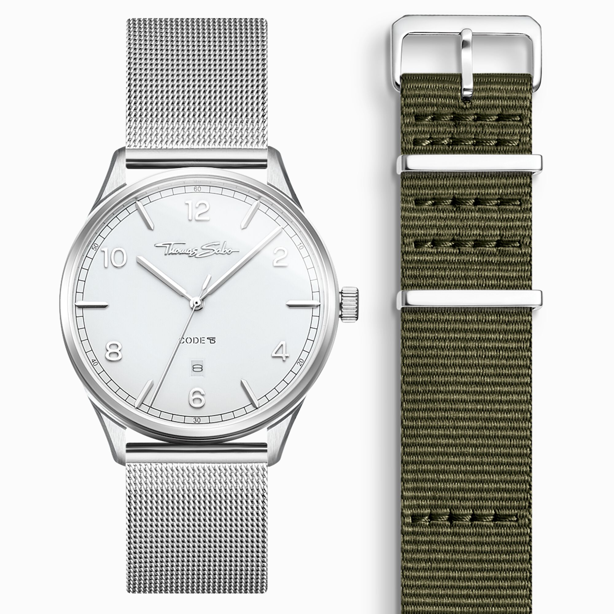 SET CODE TS white watch &amp; khaki strap from the  collection in the THOMAS SABO online store