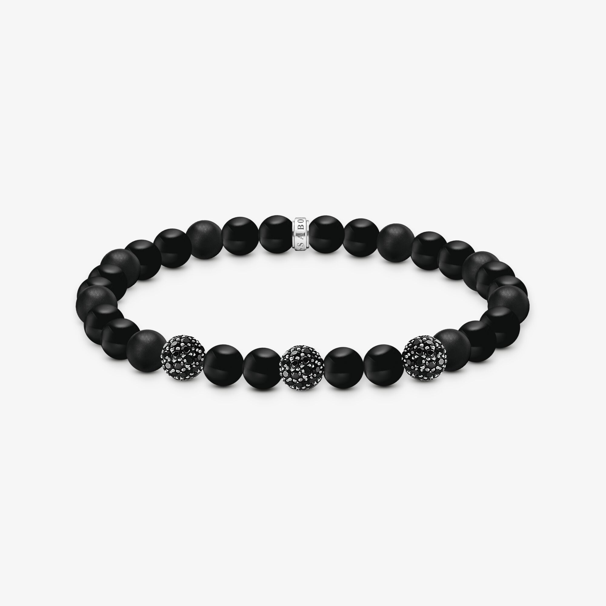 THOMAS SABO Bracelets en obsidienne et zirconium noir, Argent sterling, Taille: 21 cm, Unisex