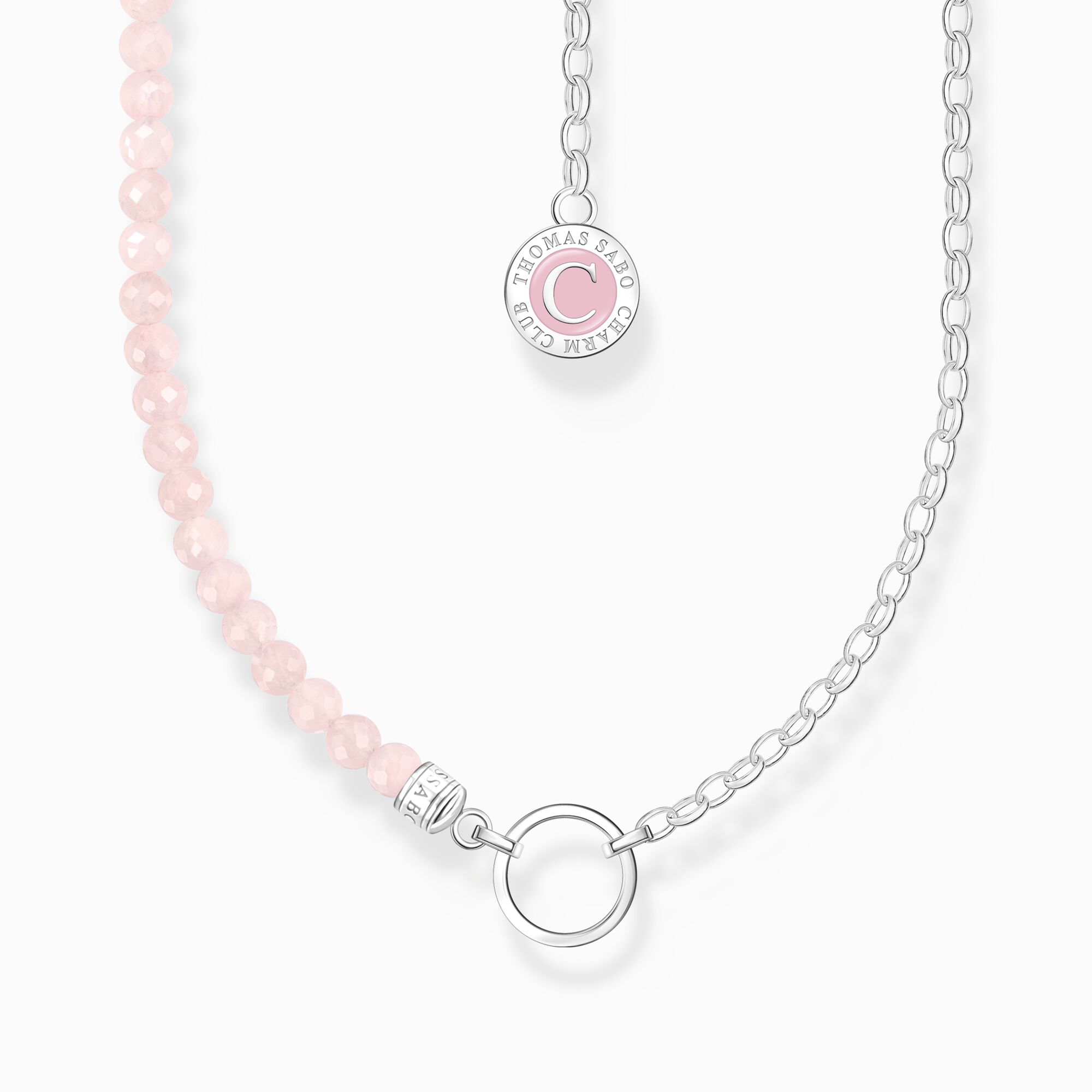 Member Charm necklace with beads of rose quartz and Charmista Coin silver from the Charm Club collection in the THOMAS SABO online store