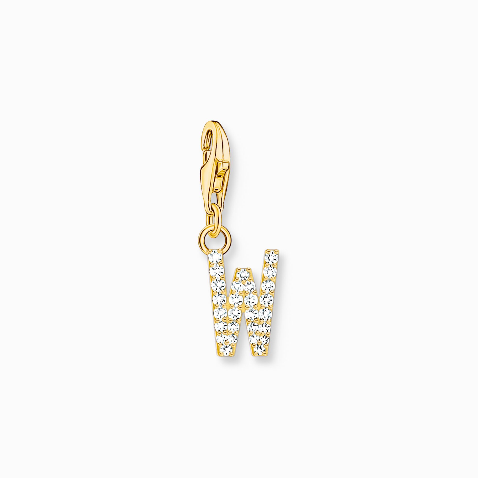 Charm pendant letter W with white stones gold plated from the Charm Club collection in the THOMAS SABO online store