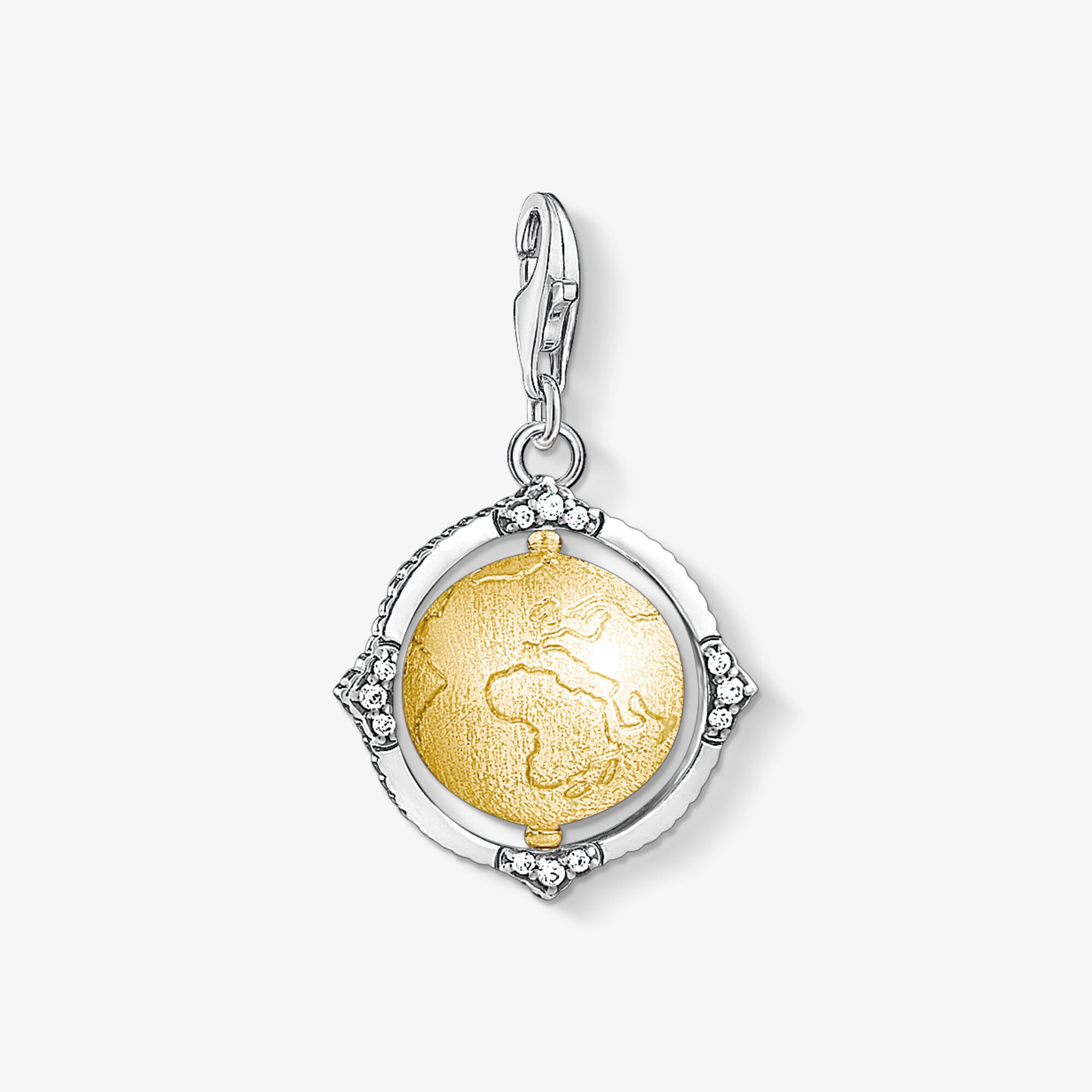 THOMAS SABO Pendentif Charm vintage globe terrestre, Argent sterling doré or jaune, Taille: one size, Unisex