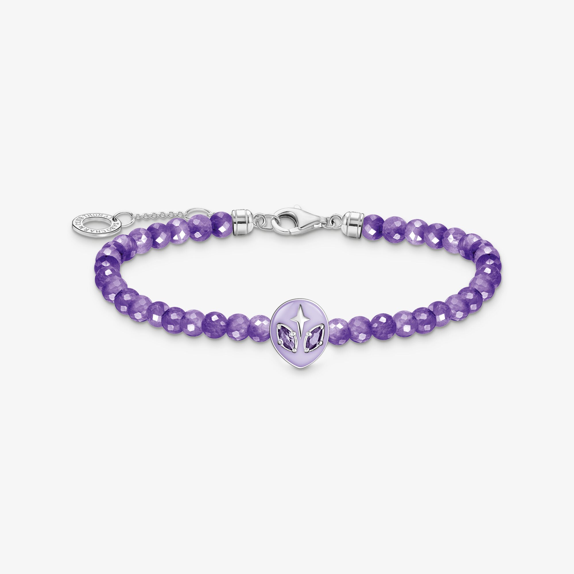 THOMAS SABO Bracelet de Beads orné d’une tête d’alien et d’émail à froid violet argent, Argent sterling, Taille: 19 cm, femme