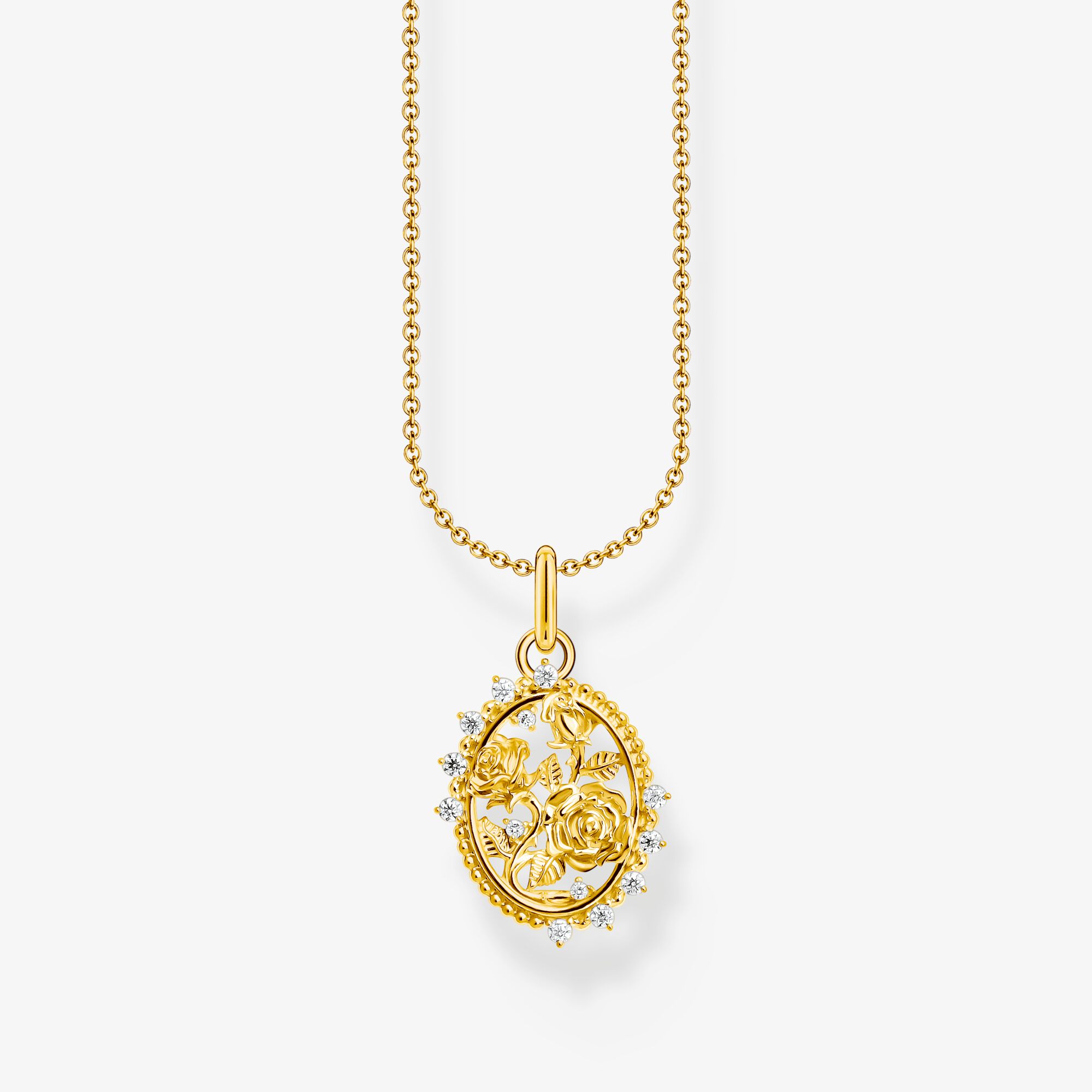 THOMAS SABO Chaîne avec pendentif Roses Romance plaqué or, Argent sterling doré or jaune, Taille: 45 cm, femme