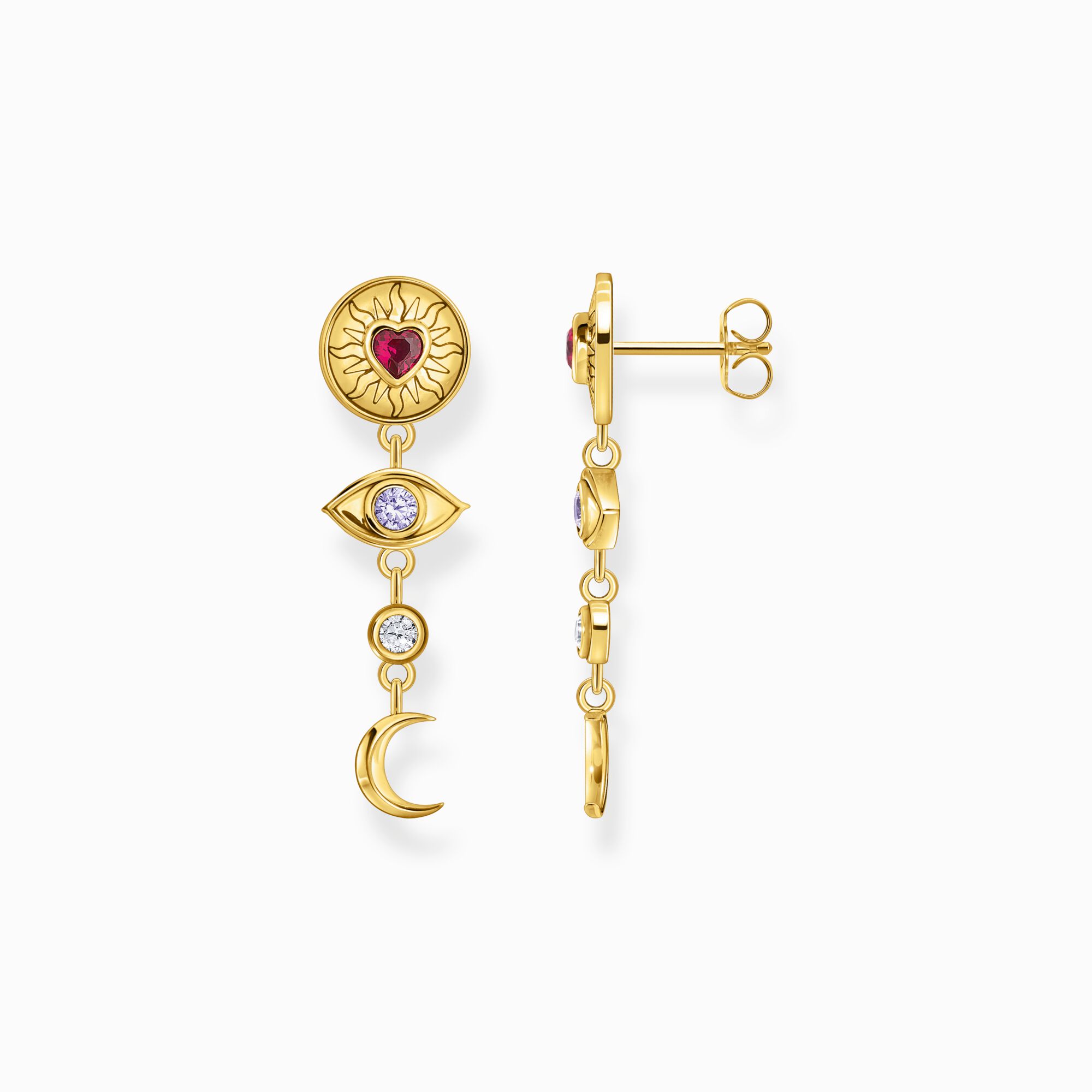 Pendientes de amuletos c&oacute;smicos con piedras ba&ntilde;o de oro de la colección  en la tienda online de THOMAS SABO