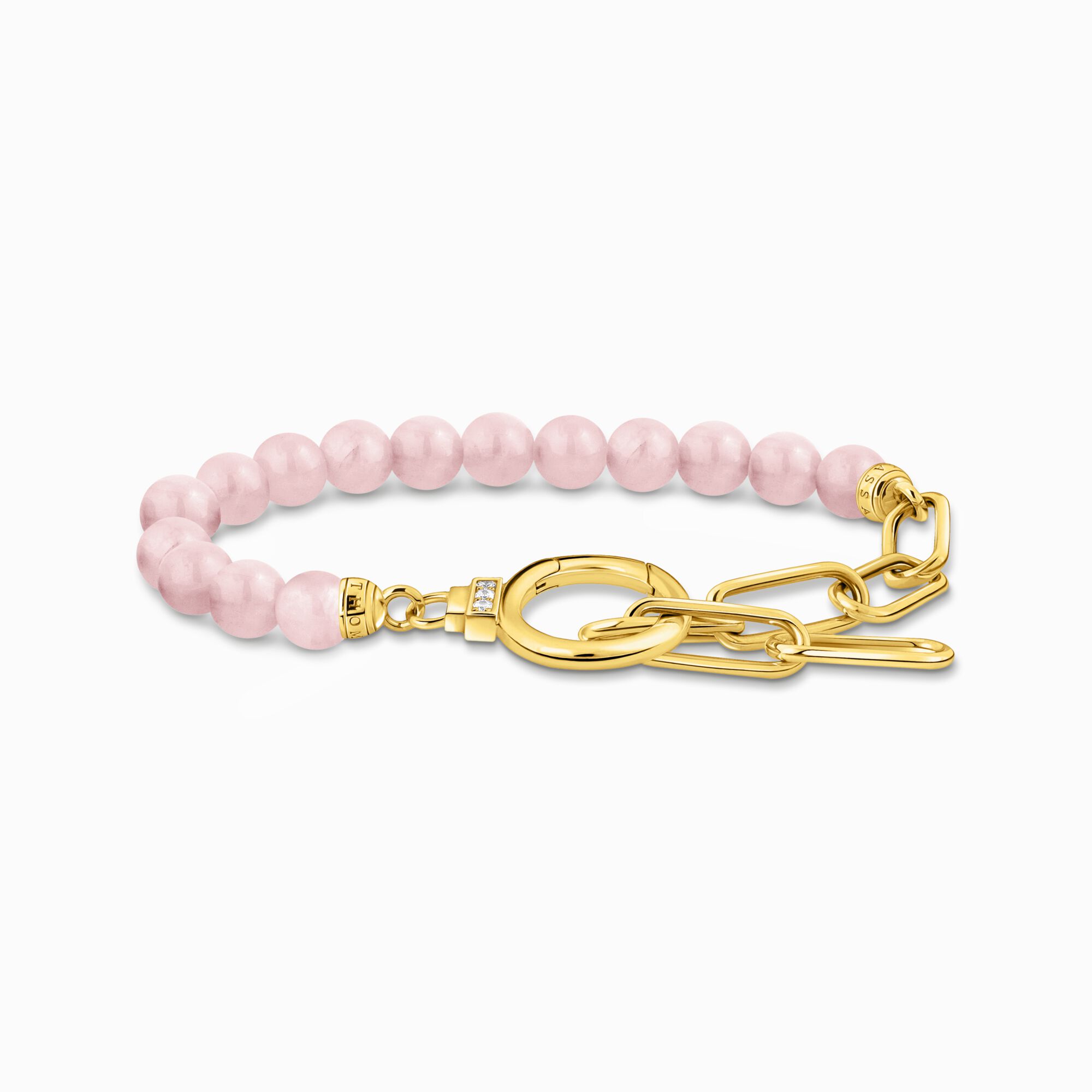 Gold-plated link chain bracelet with rose quartz beads from the  collection in the THOMAS SABO online store