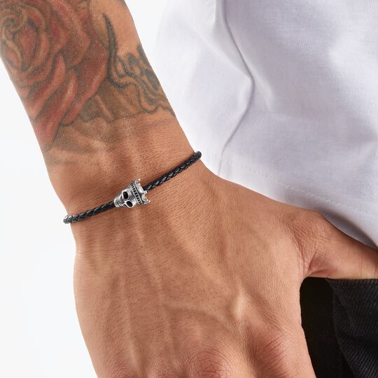 Leather bracelet black skull from the  collection in the THOMAS SABO online store