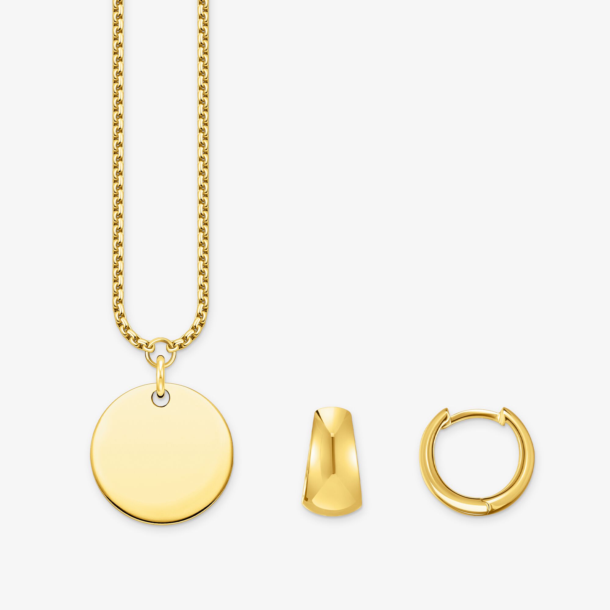 THOMAS SABO Schmuck-Set Kette Coin & Creolen vergoldet, Unisex, LOOK26-04-016