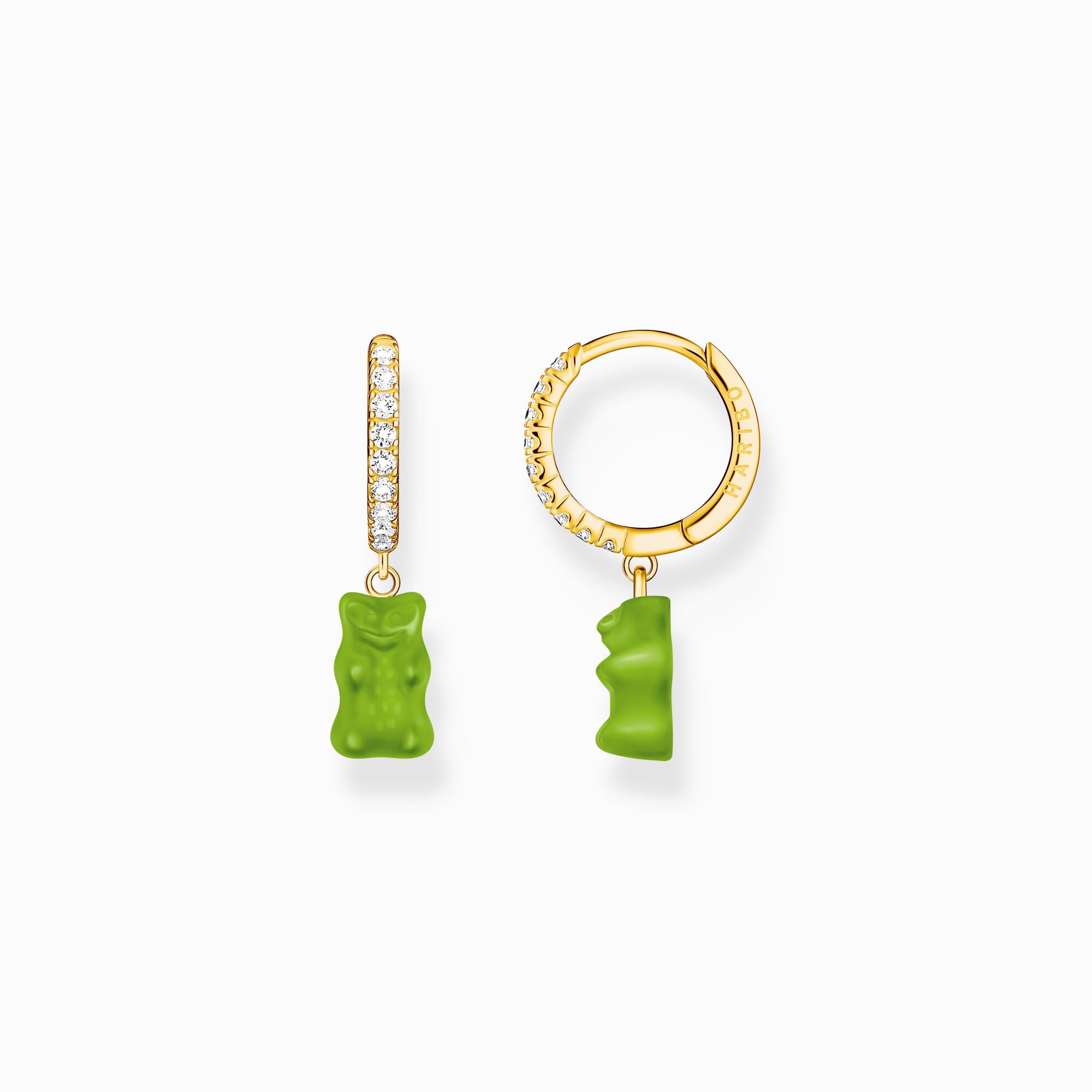 Gold-plated single hoop earring with green goldbears &amp; zirconia from the Charming Collection collection in the THOMAS SABO online store
